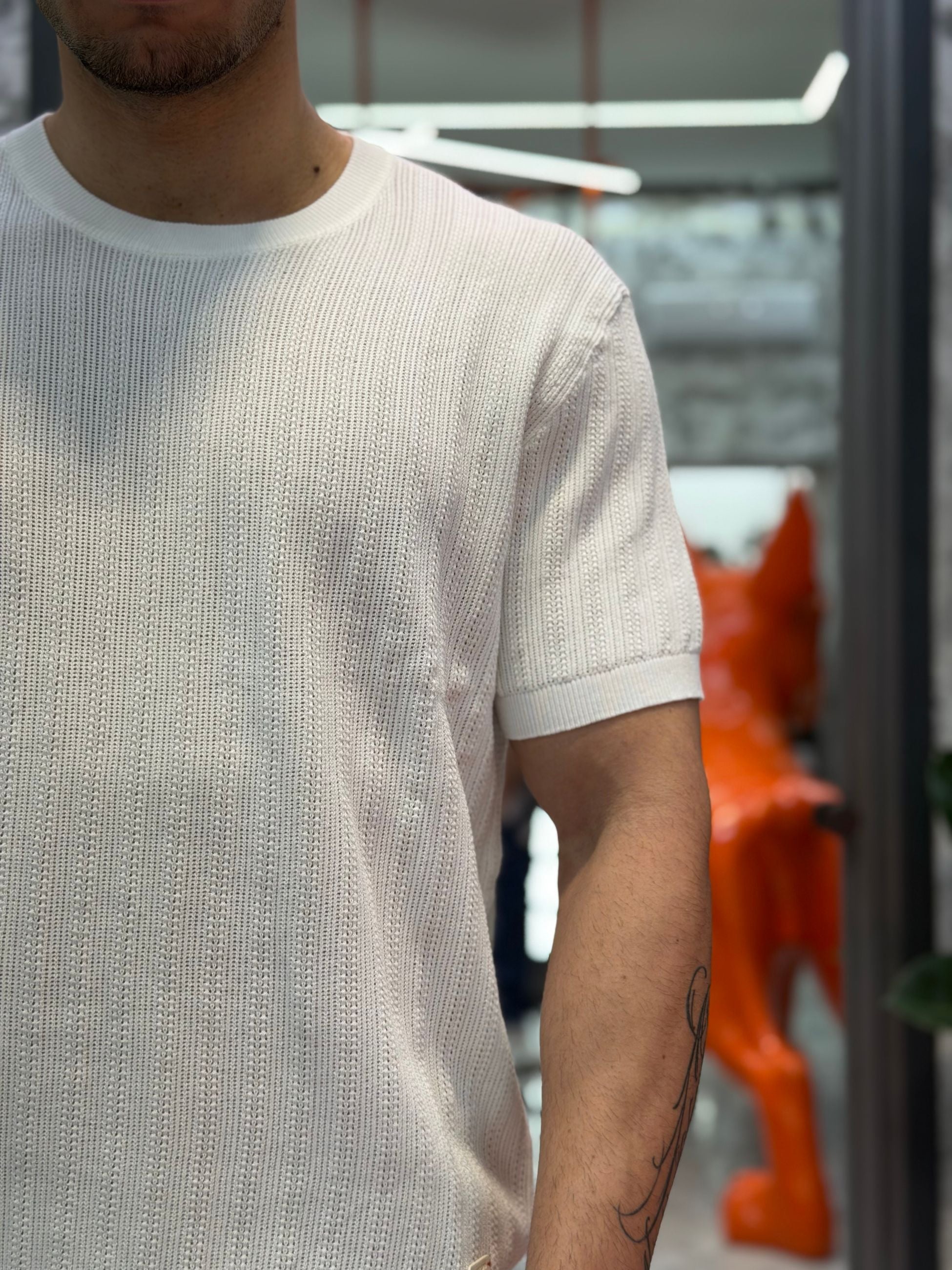 T-SHIRT GIROCOLLO IN MAGLIA LAVORATA - REGULAR FIT GL35338.BIA