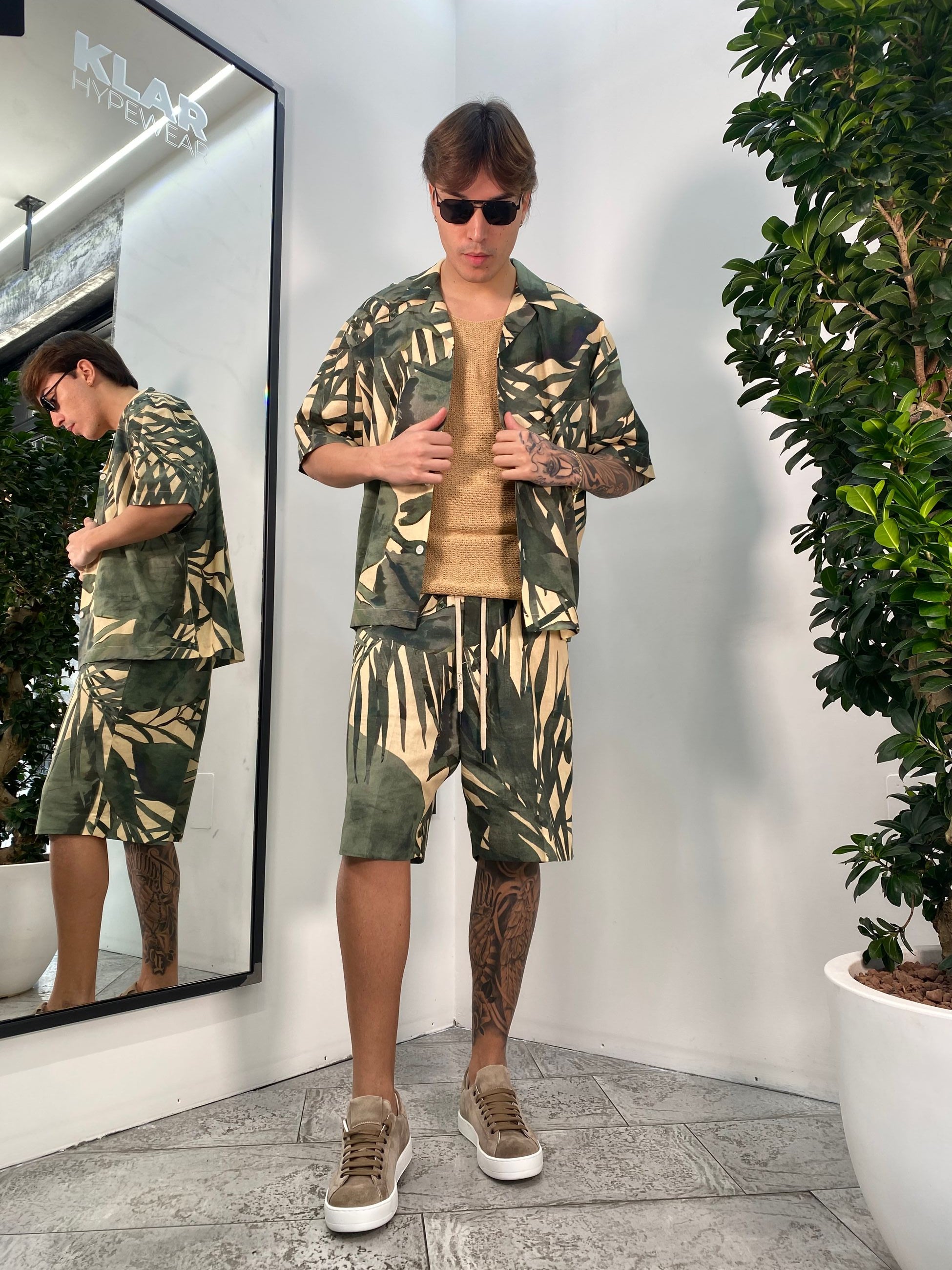 CAMICIA MEZZA MANICA DA COORDINATO FANTASIA TROPICALE IN MISTO LINO/COTONE - RELAXED FIT CA3285