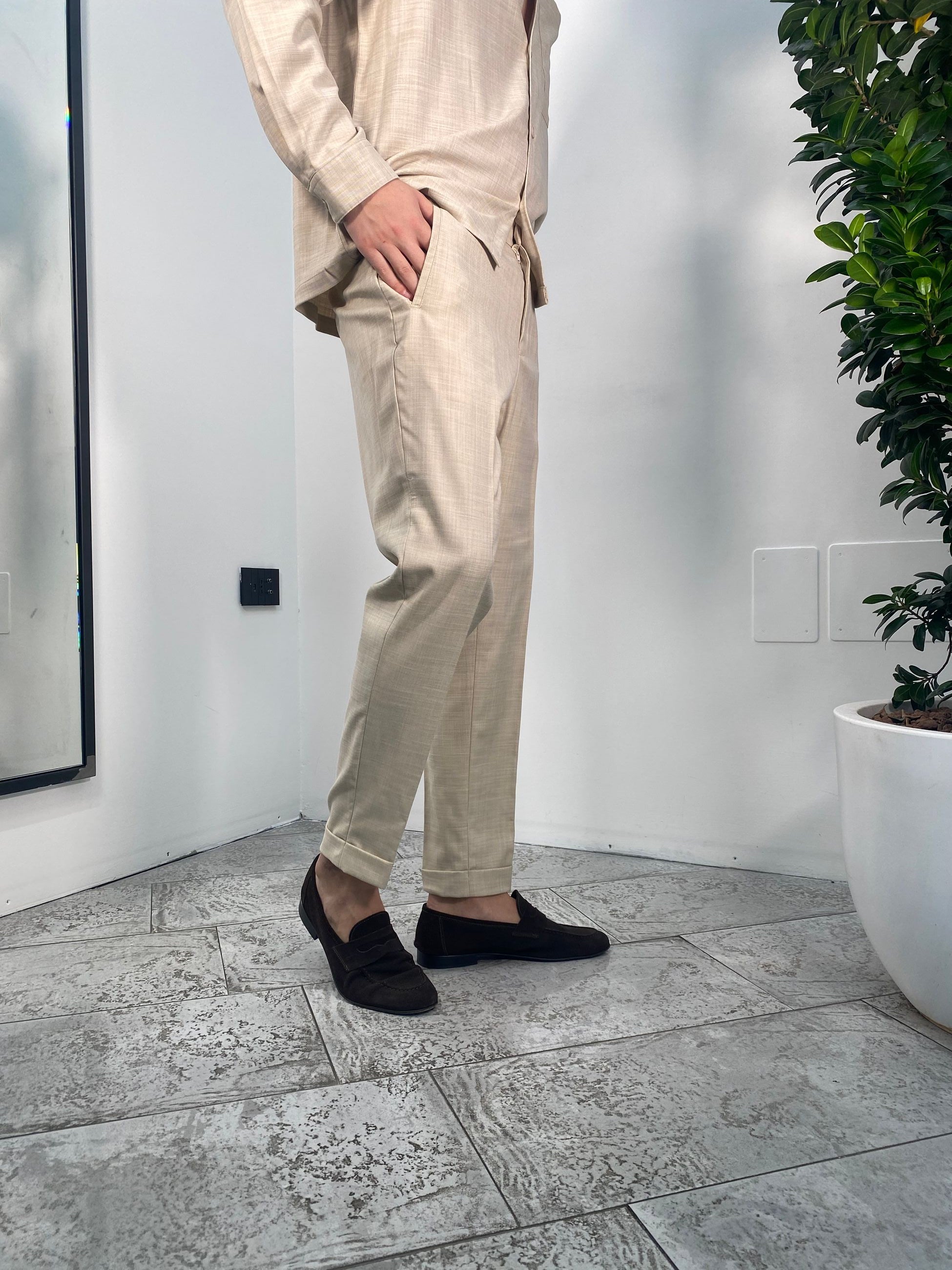 PANTALONE DA COORDINATO IN TESSUTO FIAMMATO CON ELASTICO IN VITA - REGULAR FIT PSE1392SS.ECR