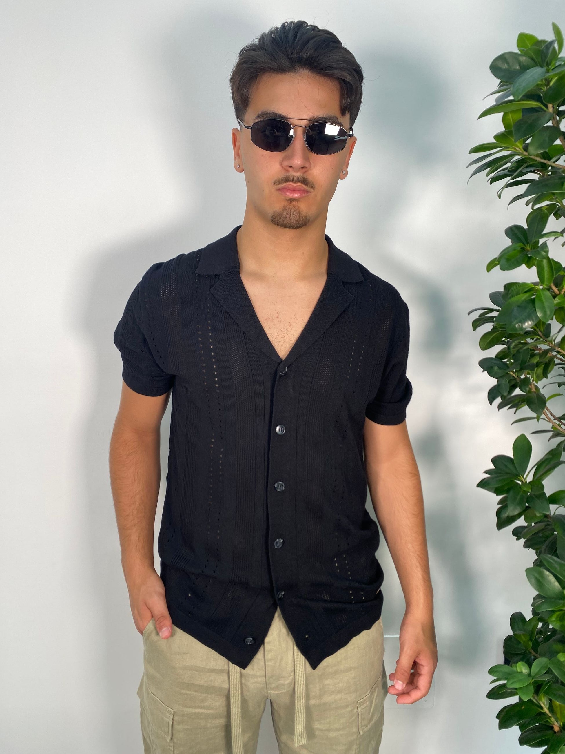 POLO/CAMICIA TRAFORATA MANICA CORTA SCOLLO BOWLING - REGULAR FIT GL33763-S25.NER
