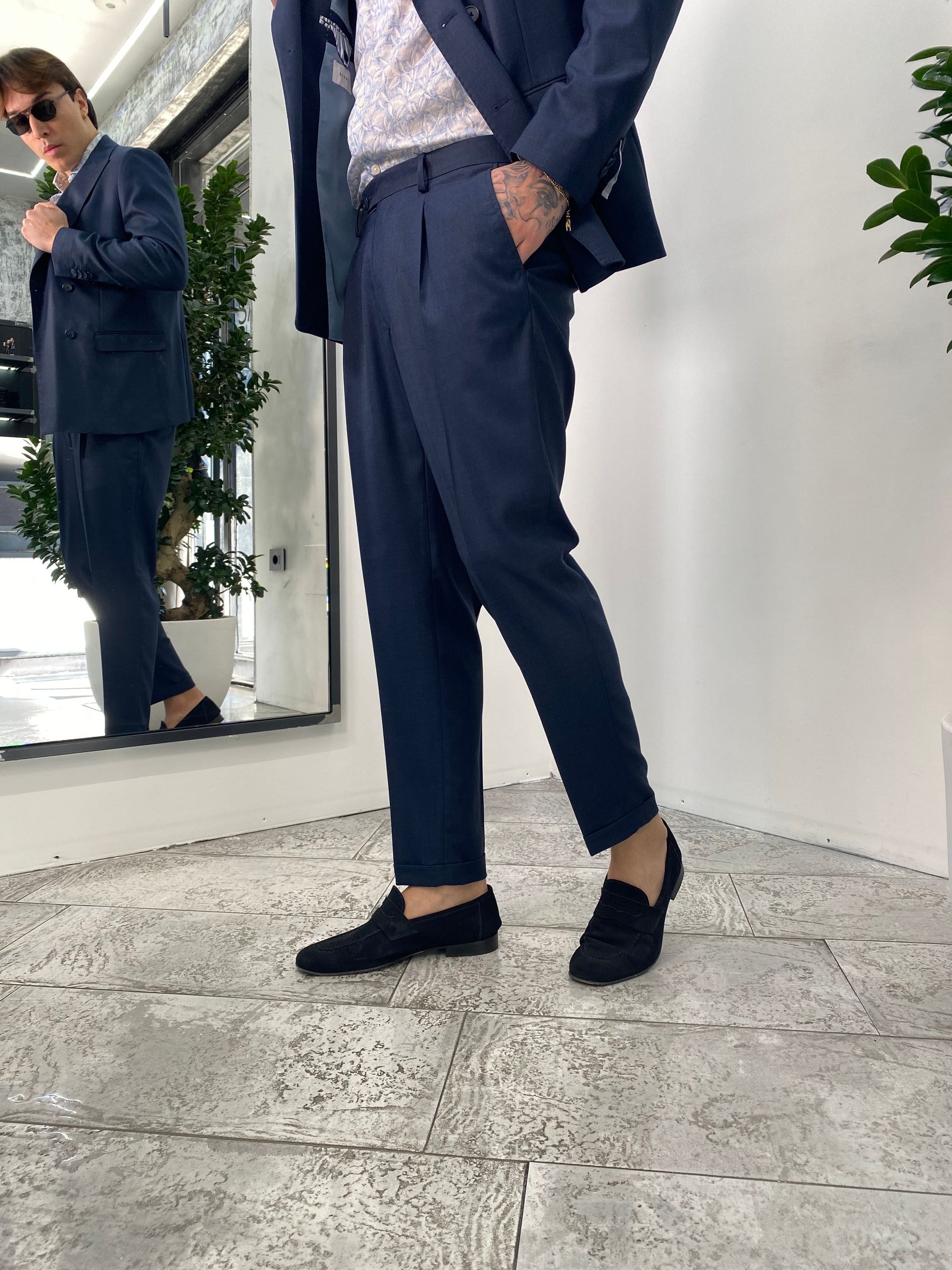 ABITO COMPLETO GIACCA DOPPIOPETTO E PANTALONE IN TESSUTO EFFETTO FIAMMATO - REGULR FIT ABE45SS.BLU