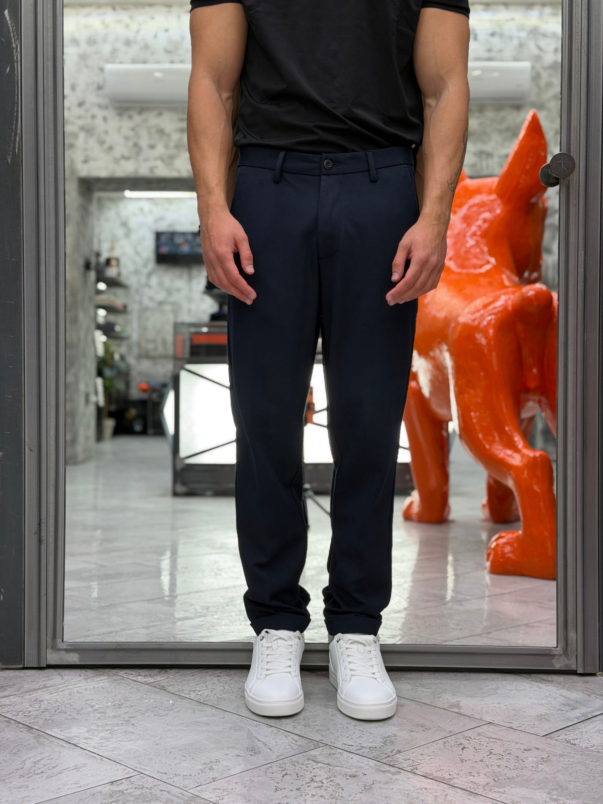PANTALONE CROPPED IN TESSUTO PUNTO MILANO ELASTICIZZATO - REGULAR FIT MK9950112.BLU