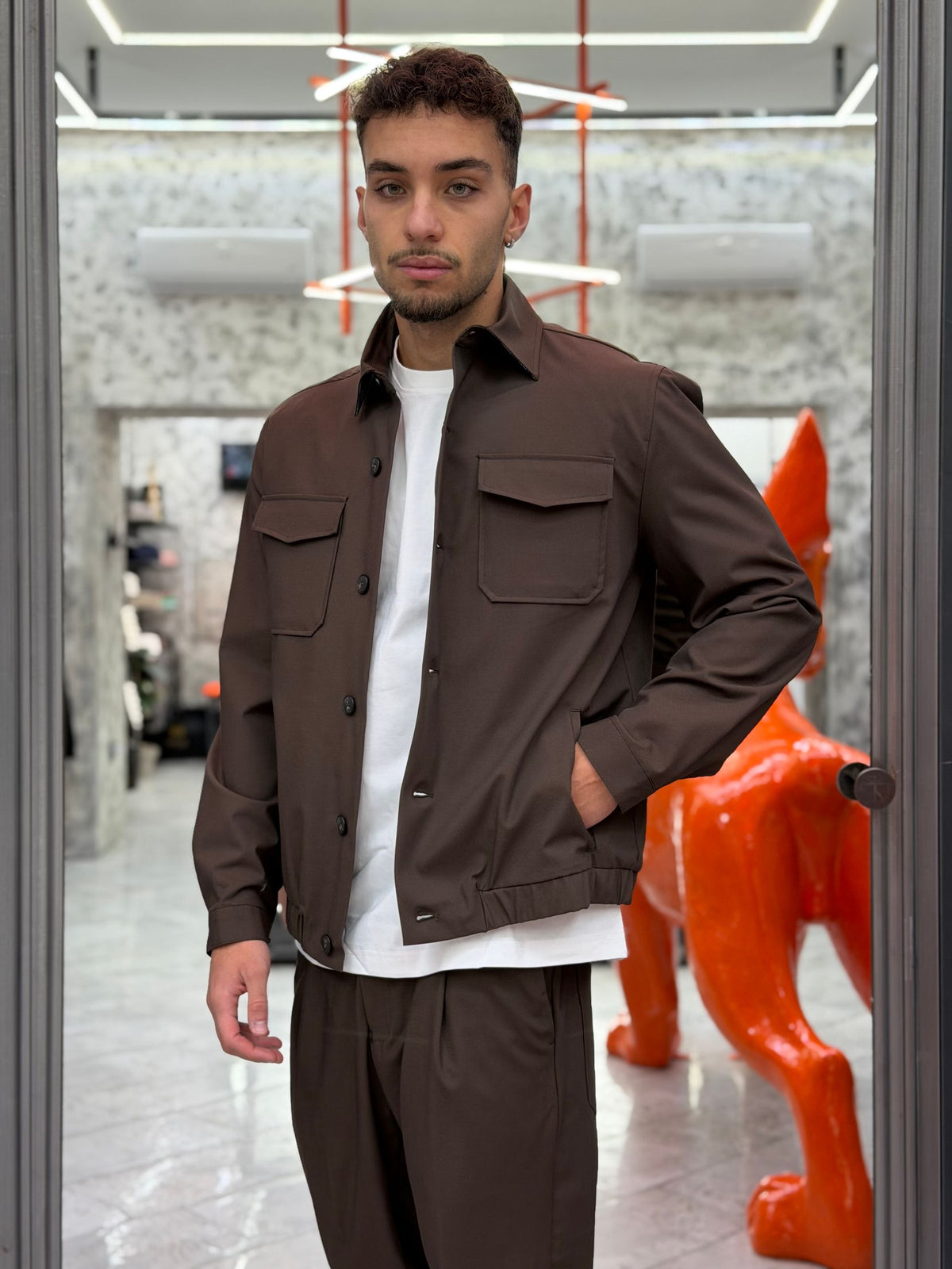OVERJACKET IN TESSUTO ELEGANTE CON TASCHE A TOPPA E TRAPUNTA ALL'INTERNO - REGULAR FIT GBI1156SS.MOR