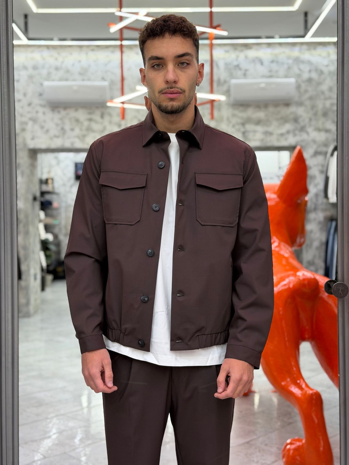 OVERJACKET IN TESSUTO ELEGANTE CON TASCHE A TOPPA E TRAPUNTA ALL'INTERNO - REGULAR FIT GBI1156SS.MEL