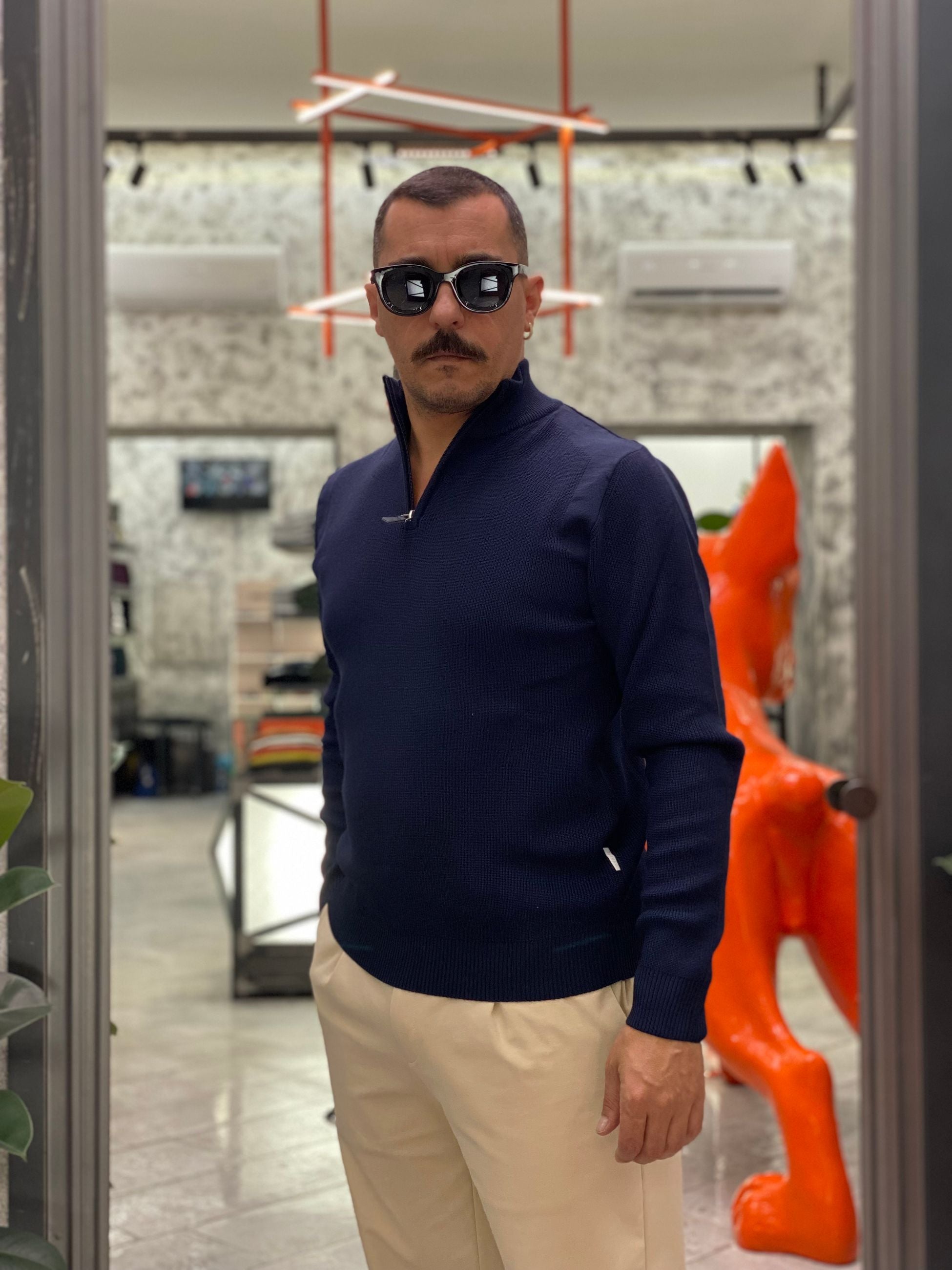 MAGLIA MEZZA ZIP IN MORBIDA VISCOSA - REGULAR FIT M3138SS.BLU