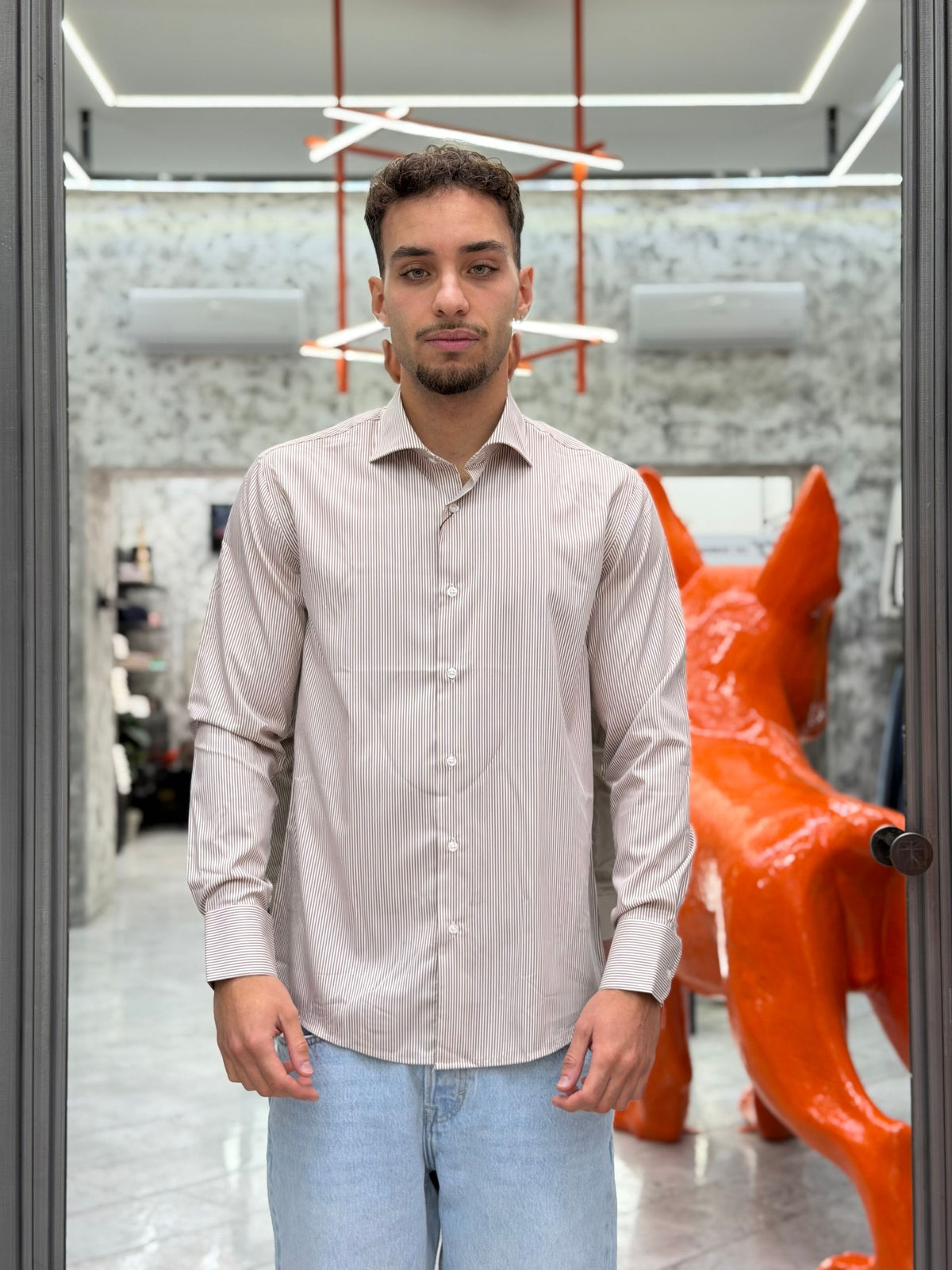 CAMICIA NO STIRO COLLO ITALIANO A RIGHE STRETTE - SLIM FIT 6603.TAB