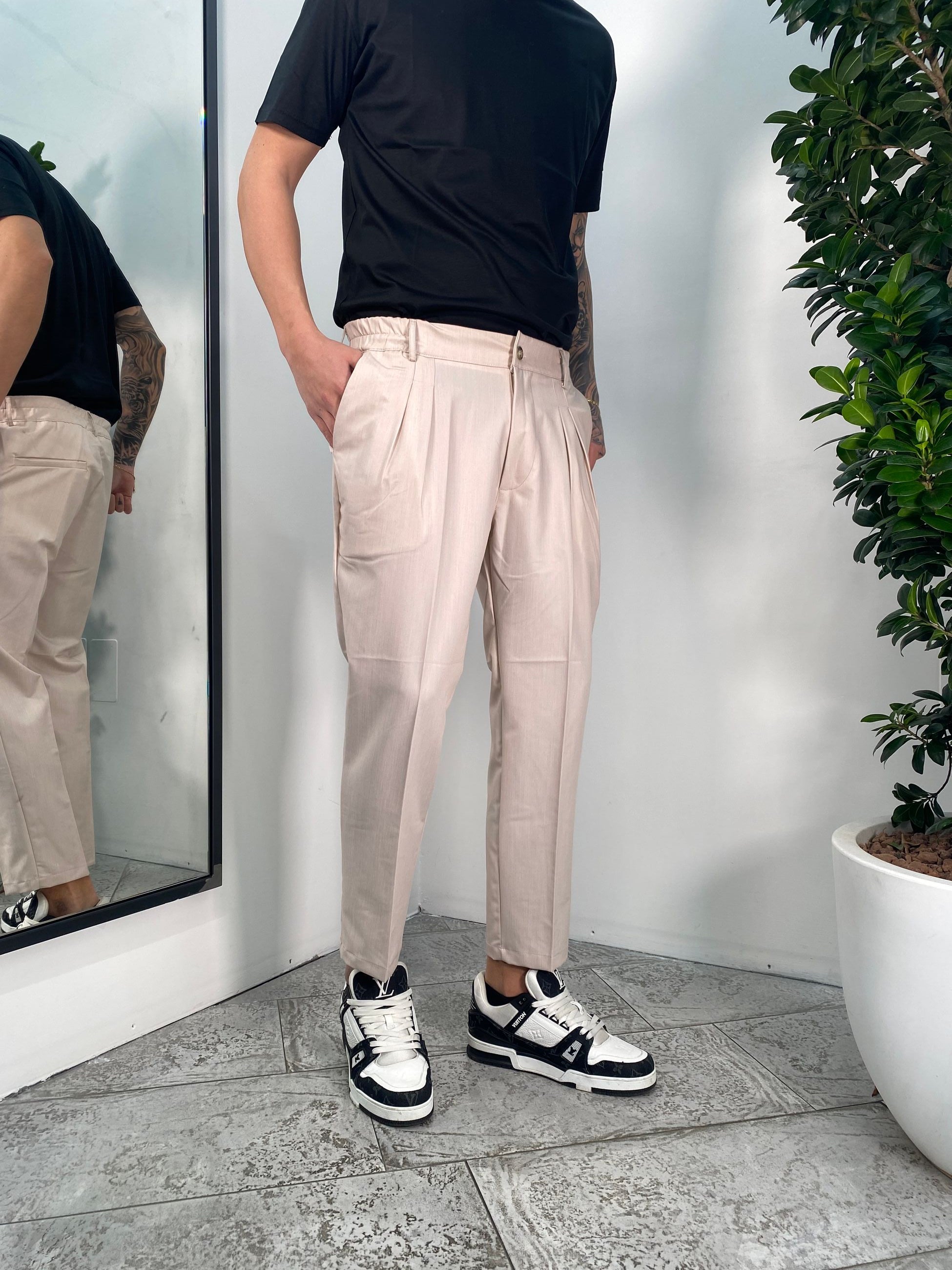 PANTALONE CAPRI CON DOPPIA PINCE, COULISSE IN VITA E RISVOLTO AL FONDO - REGULAR FIT FD217 - PA806.ECRU
