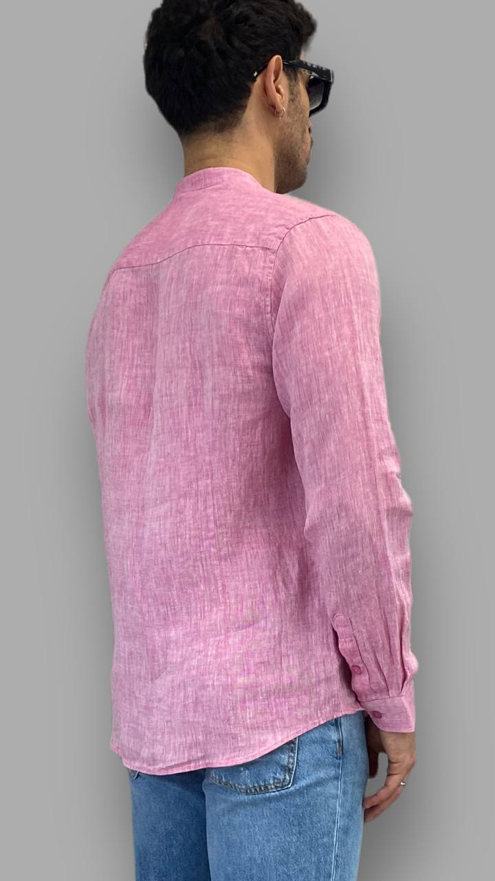CAMICIA IN 100% LINO EFFETTO FIAMMATO CON COLLO ALLA KOREANA - REGULAR FIT / + COLORI