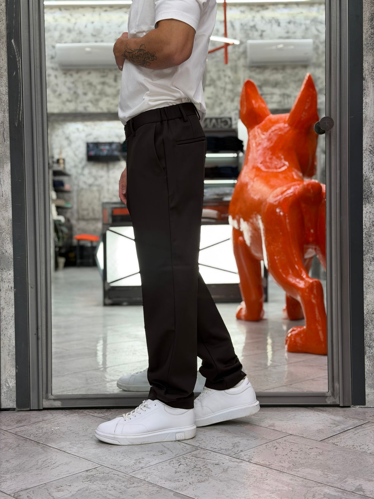 PANTALONE DA COMPLETO IN TESSUTO TECNICO ELASTICIZZATO CON ELASTICI SUI FIANCHI - REGULAR FIT PSI1586SS.MOR