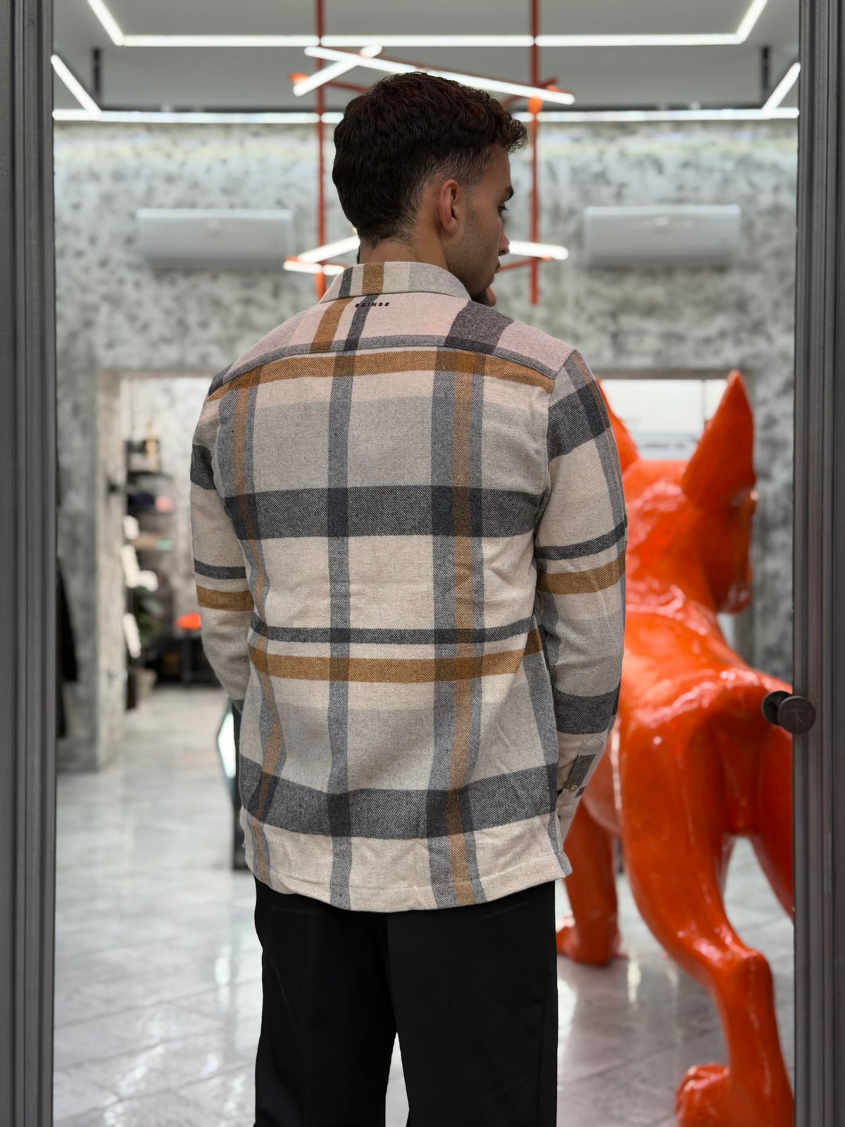 OVERSHIRT A QUADRI IN FLANELLA CON TASCA A TOPPA LATO CUORE - REGULAR FIT CI1165SS.BEI