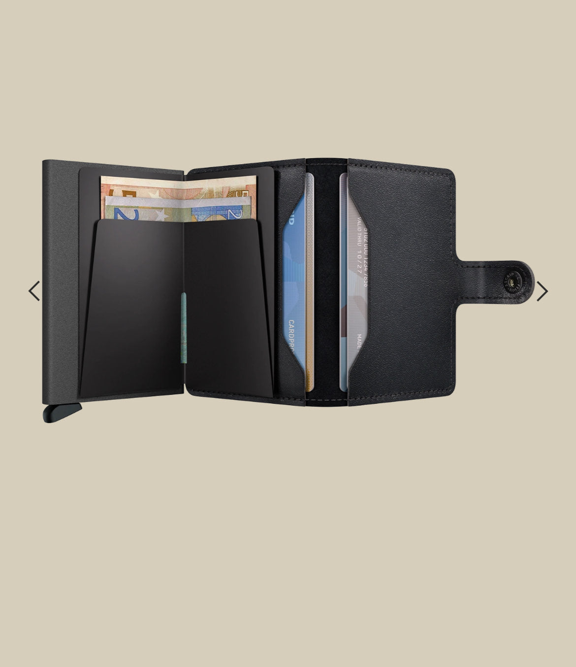 MINIWALLET PORTA CARTE E BANCONOTE IN MORBIDA PELLE LISCIA E LUCIDA CON CUCITURE IN CONTRASTO M-BLACK