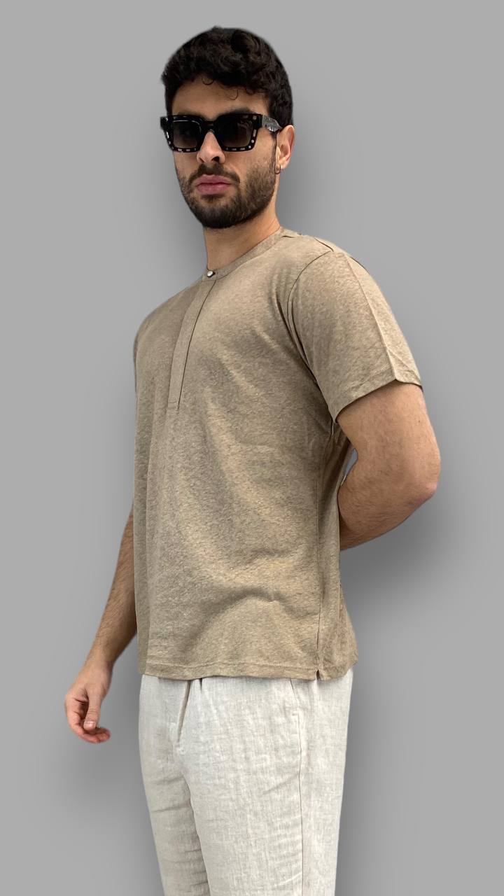 T-SHIRT BASIC IN MISTO LINO/COTONE MODELLO SERAFINO - REGULAR FIT