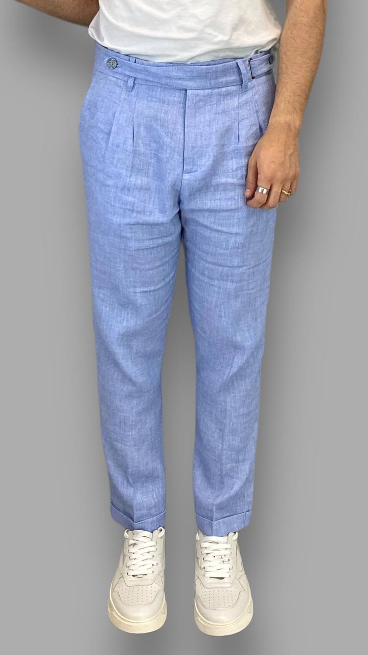 PANTALONE SARTORIALE IN MISTO LINO CON ABBOTTONATURA LATERALE - REGULAR FIT