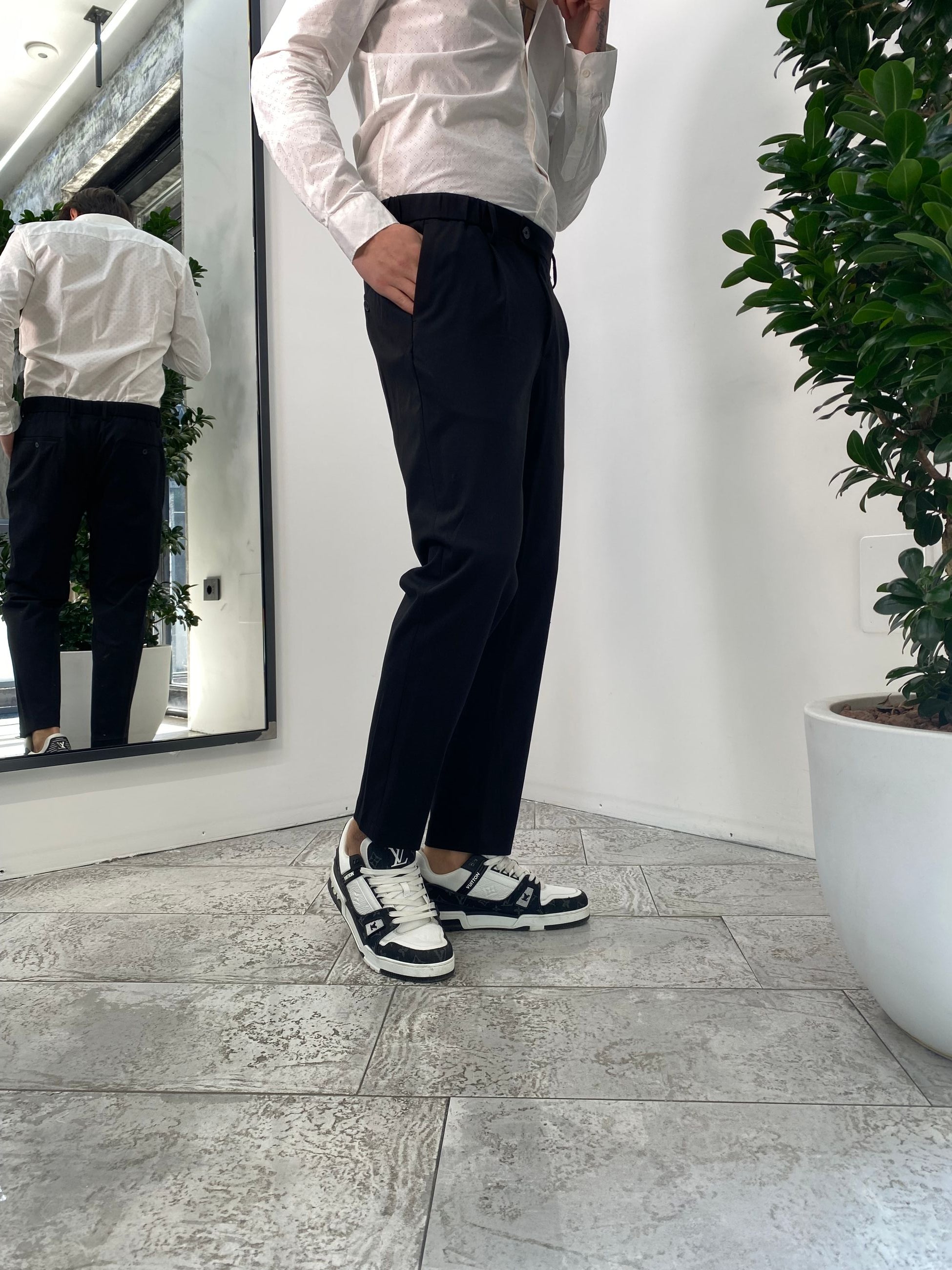 PANTALONE DA COORDINATO IN TESSUTO PUNTO MILANO ELASTICIZZATO CON COULISSE IN VITA - REGULAR FIT PSE1399SS.NER