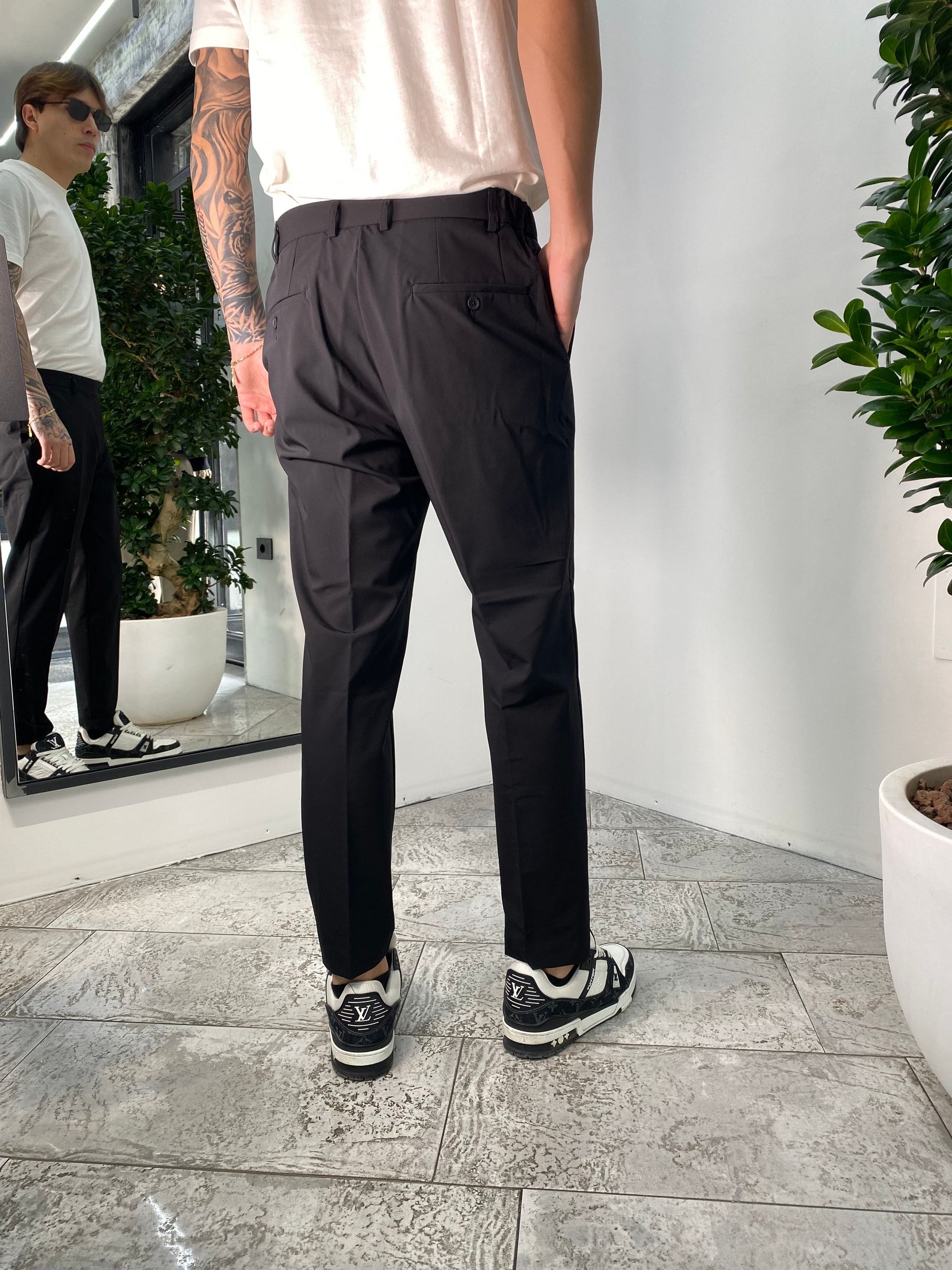 PANTALONE IN TESSUTO TECNICO ELASTICIZZATO CON COULISSE AI LATI - REGULAR FIT PSE1400SS.NER