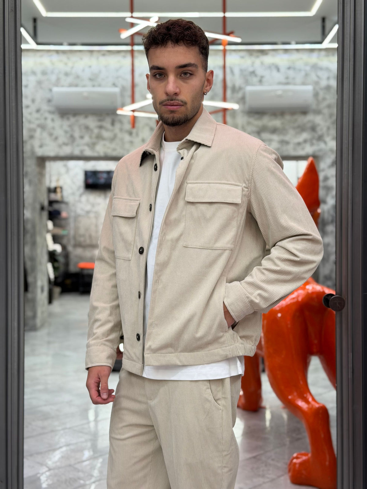 OVERJACKET DA COMPLETO IN VELLUTO CON TRAPUNTA ALL'INTERNO E TASCHE A TOPPA - REGULAR FIT GBI1161SS.PIE