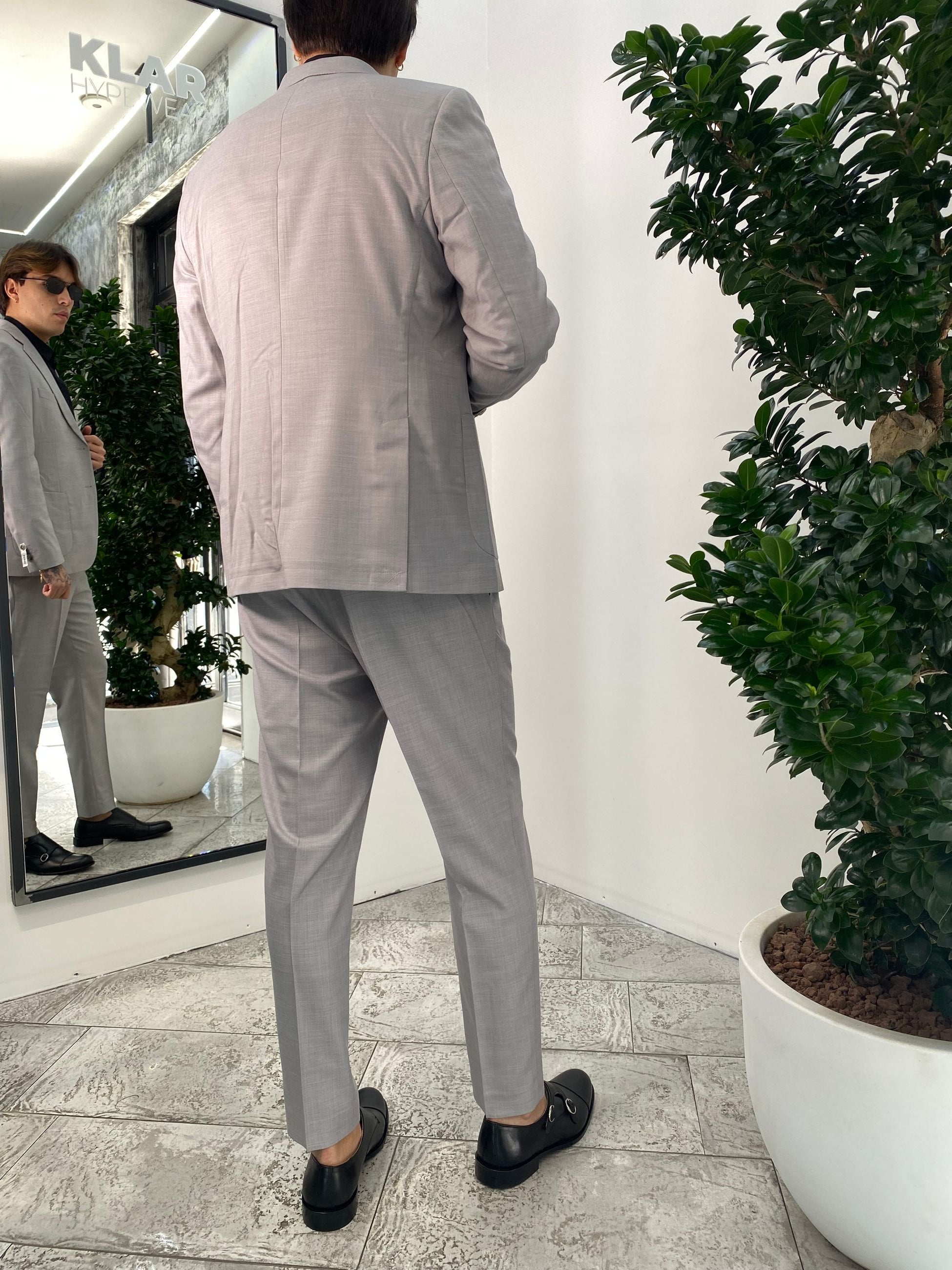ABITO COMPLETO GIACCA MONOPETTO E PANTALONE IN TESSUTO EFFETTO FIAMMATO - REGULR FIT ABE43SS.PERL