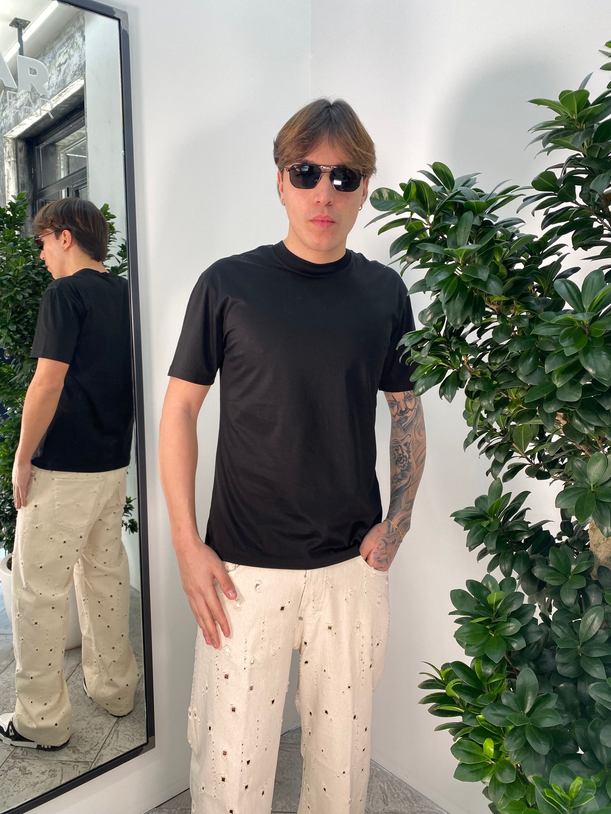 T-SHIRT MERCERIZZATA CON INIZIALI DEL LOGO RICAMATE DIETRO AL COLLO - REGULAR FIT TS3330.NER
