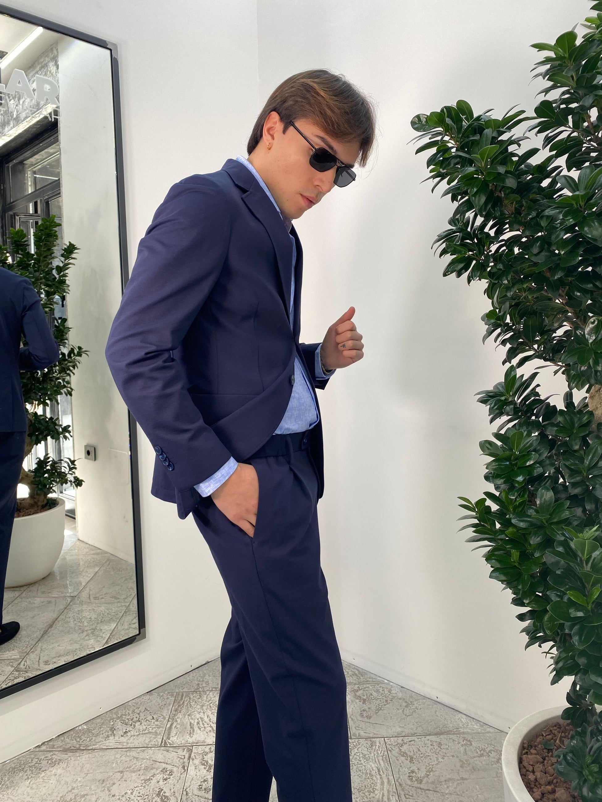 GIACCA DA ABITO IN TESSUTO PUNTO MILANO ELASTICIZZATO MONOPETTO CON TASCHE A TOPPA - REGULAR FIT GAE1015SS.BLU