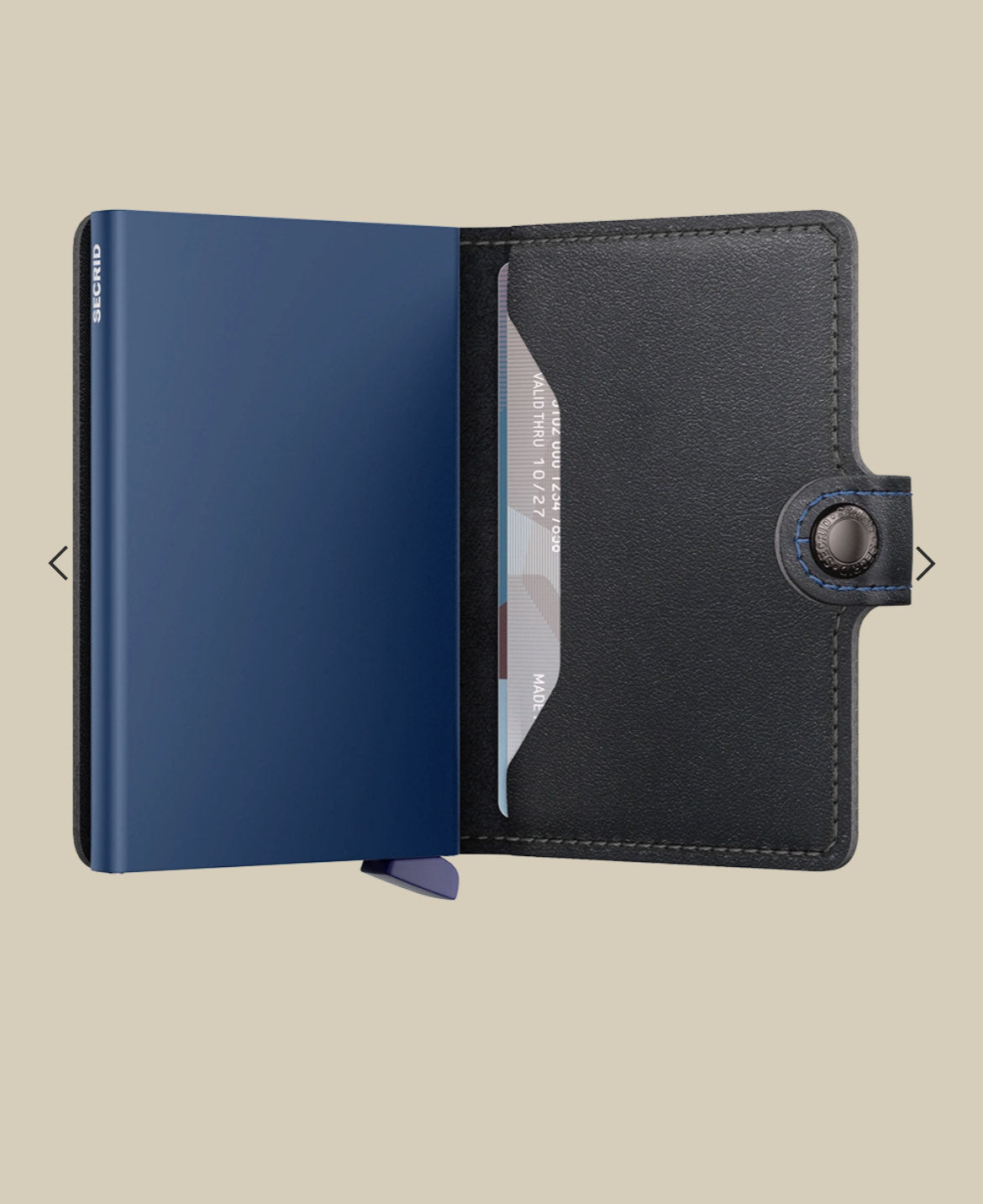 MINIWALLET PORTA CARTE E BANCONOTE IN MORBIDA PELLE LISCIA E LUCIDA CON CUCITURE IN CONTRASTO M-BLACK-NAVY