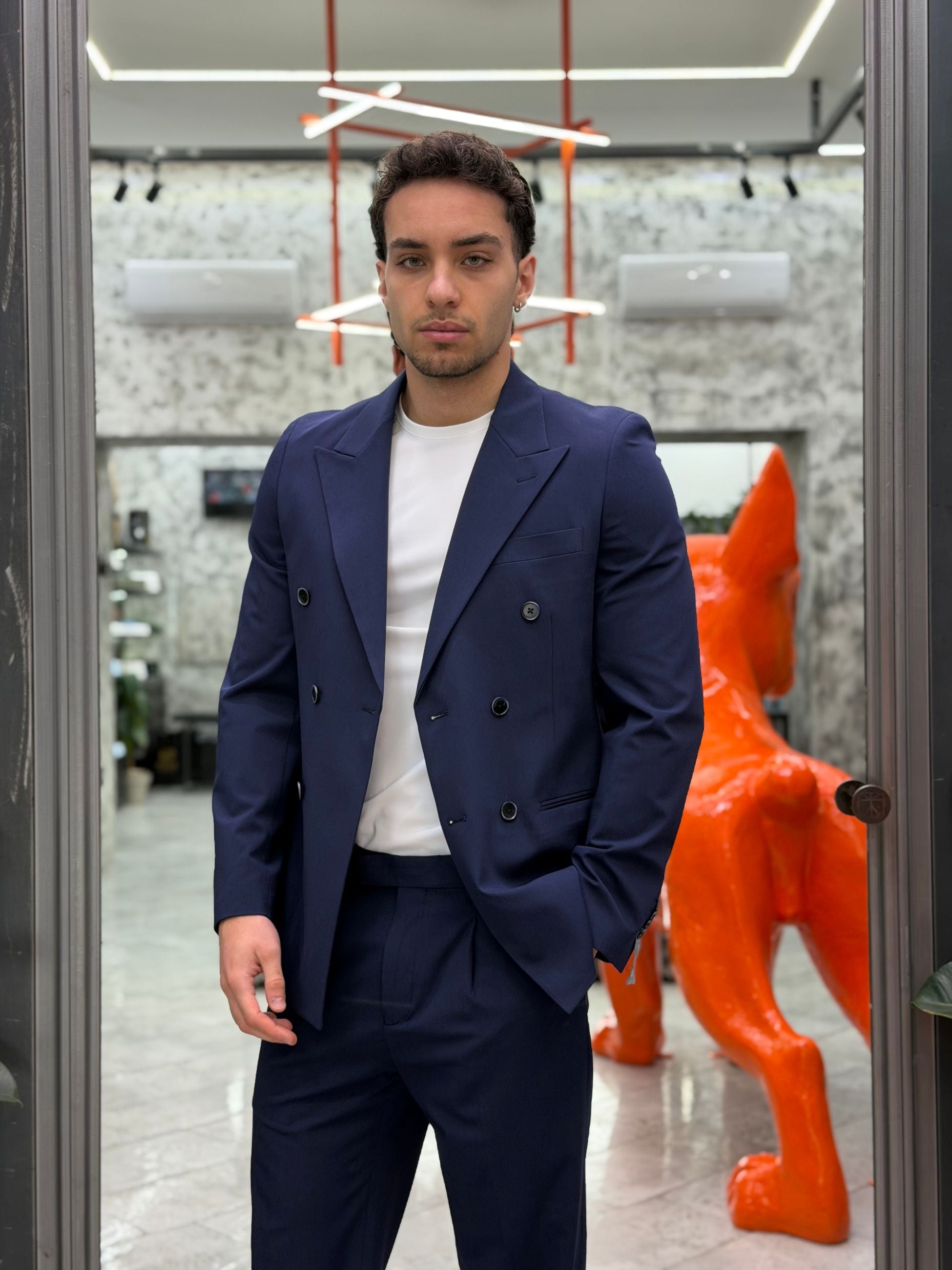 ABITO COMPLETO CON GIACCA DOPPIOPETTO E PANTALONE REGULAR ABE48SS.BLU