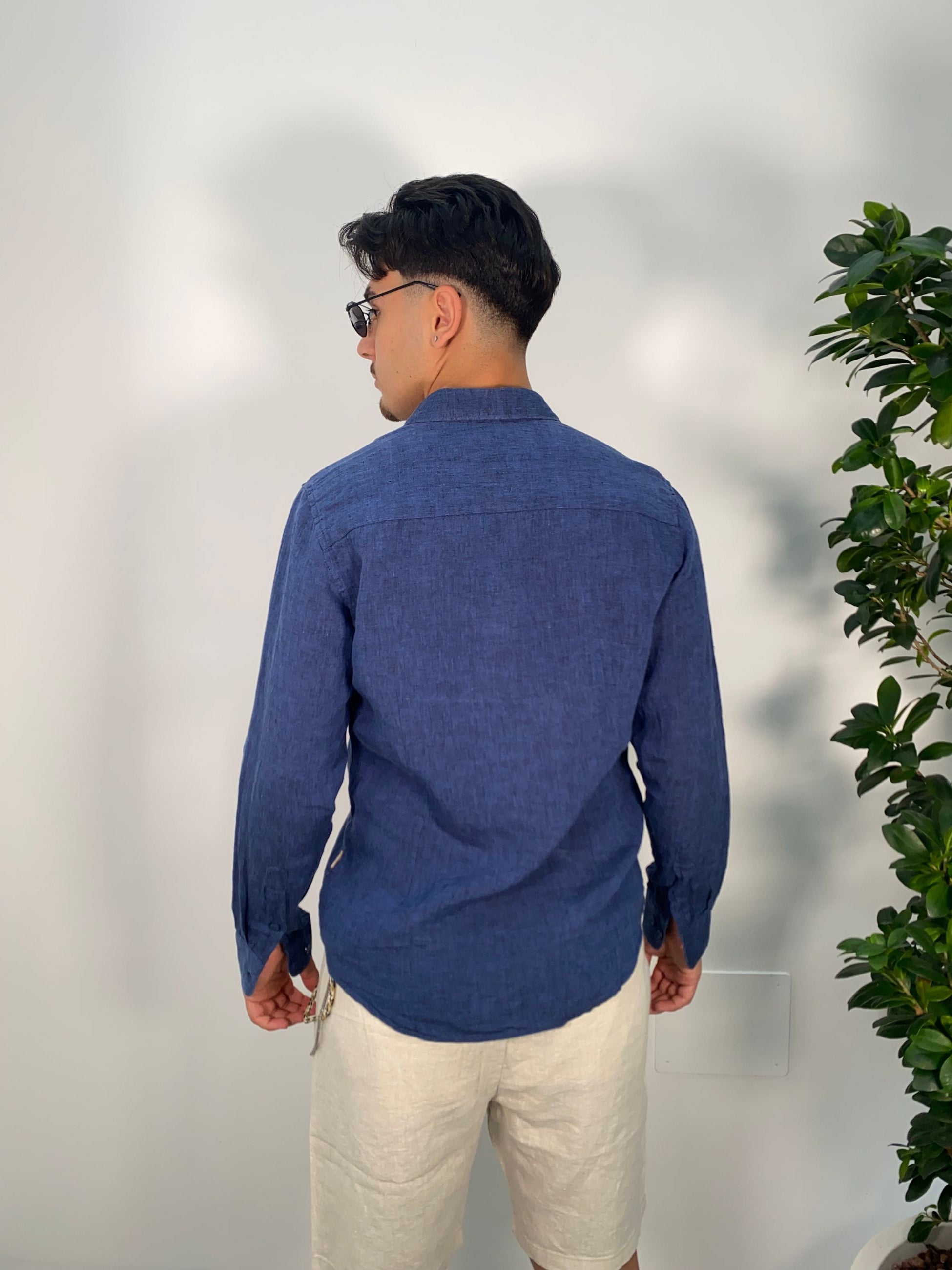 CAMICIA IN LINO FIAMMATO COLLO ALL'ITALIANA - REGULAR FIT GL7732S-S25.BLU