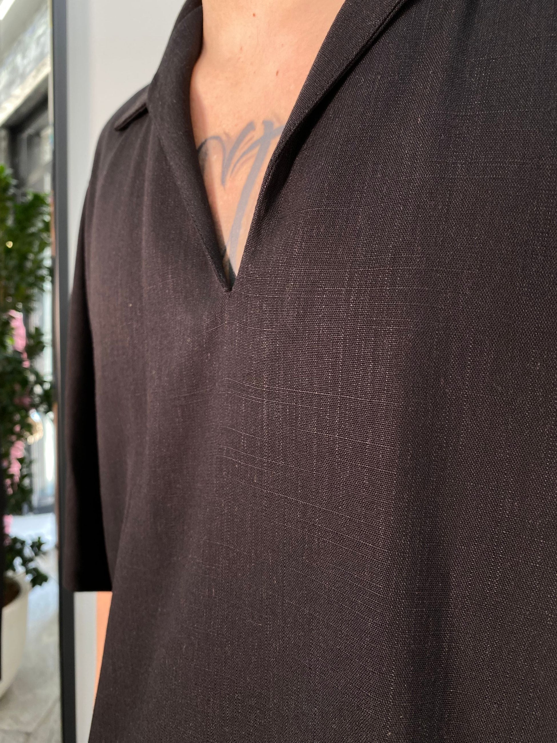 POLO CAMICIA MEZZA MANICA IN MISTO LINO EFFETTO FIAMMATO - OVER FIT CA3306.NER