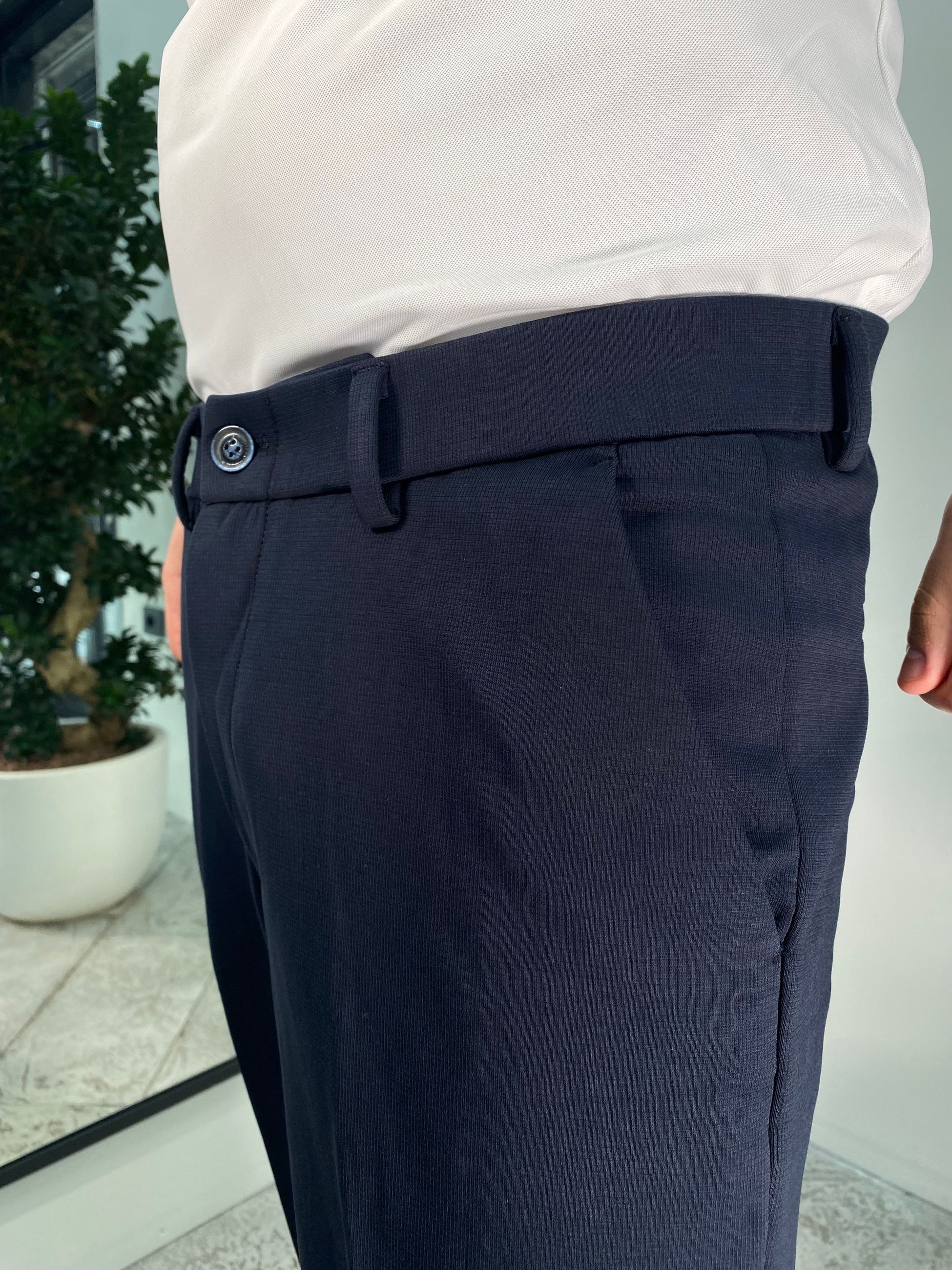 PANTALONI IN PUNTO MILANO ELASTICIZZATO CON COULISSE IN VITA - REGULAR FIT GL5165BD.BLU