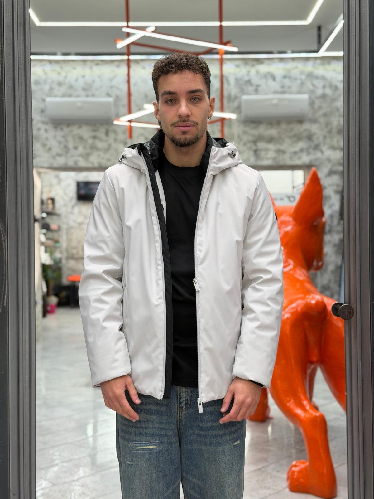 PARKA CORTO CON CAPPUCCIO IN TESSUTO TECNICO WATERPROOF & WINDPROOF - REGULAR FIT MK24006.PER