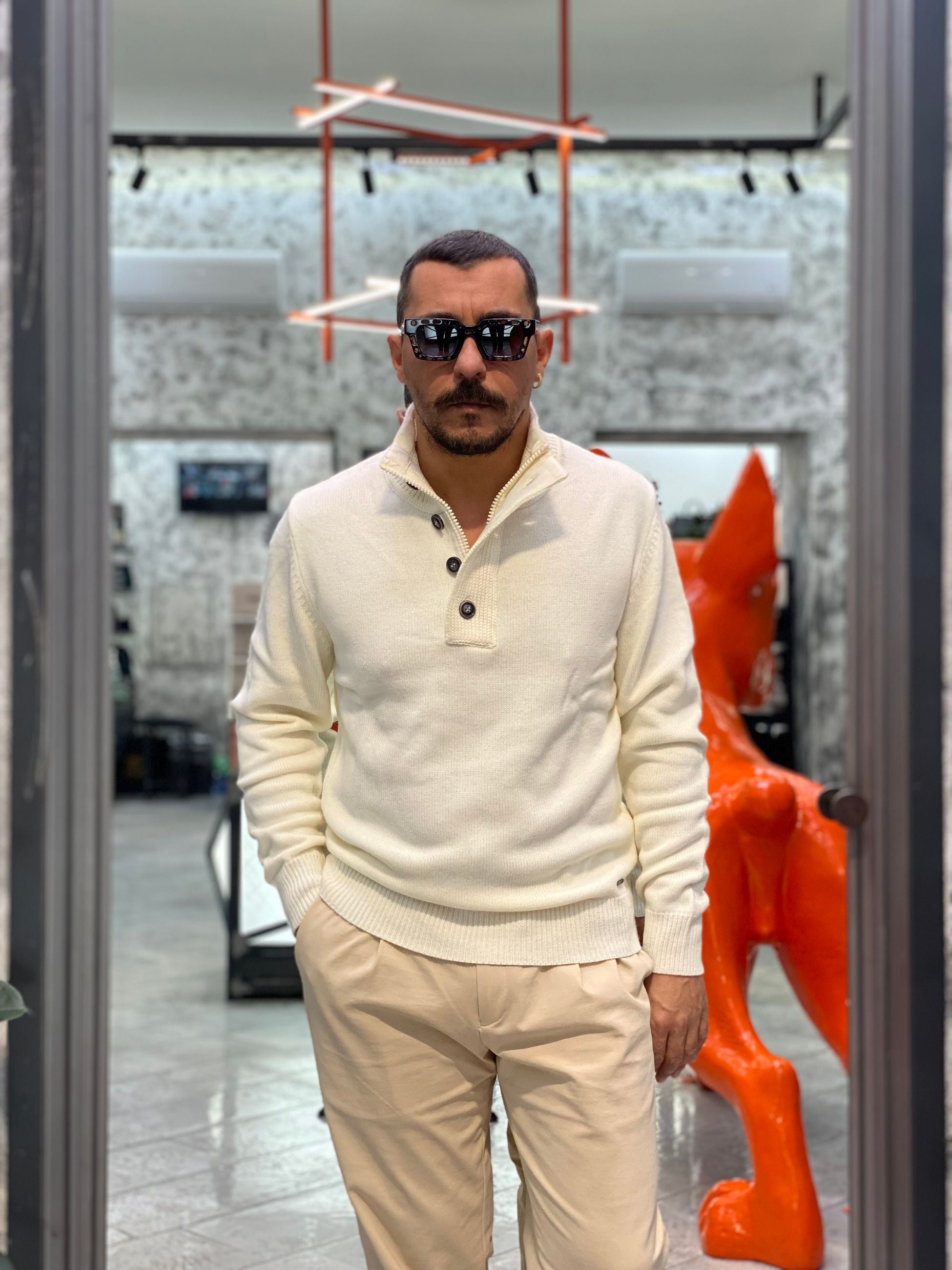 MAGLIA MEZZA ZIP CON BOTTONI IN MISTO LANA - REGULAR FIT GL35078-F25.LAT