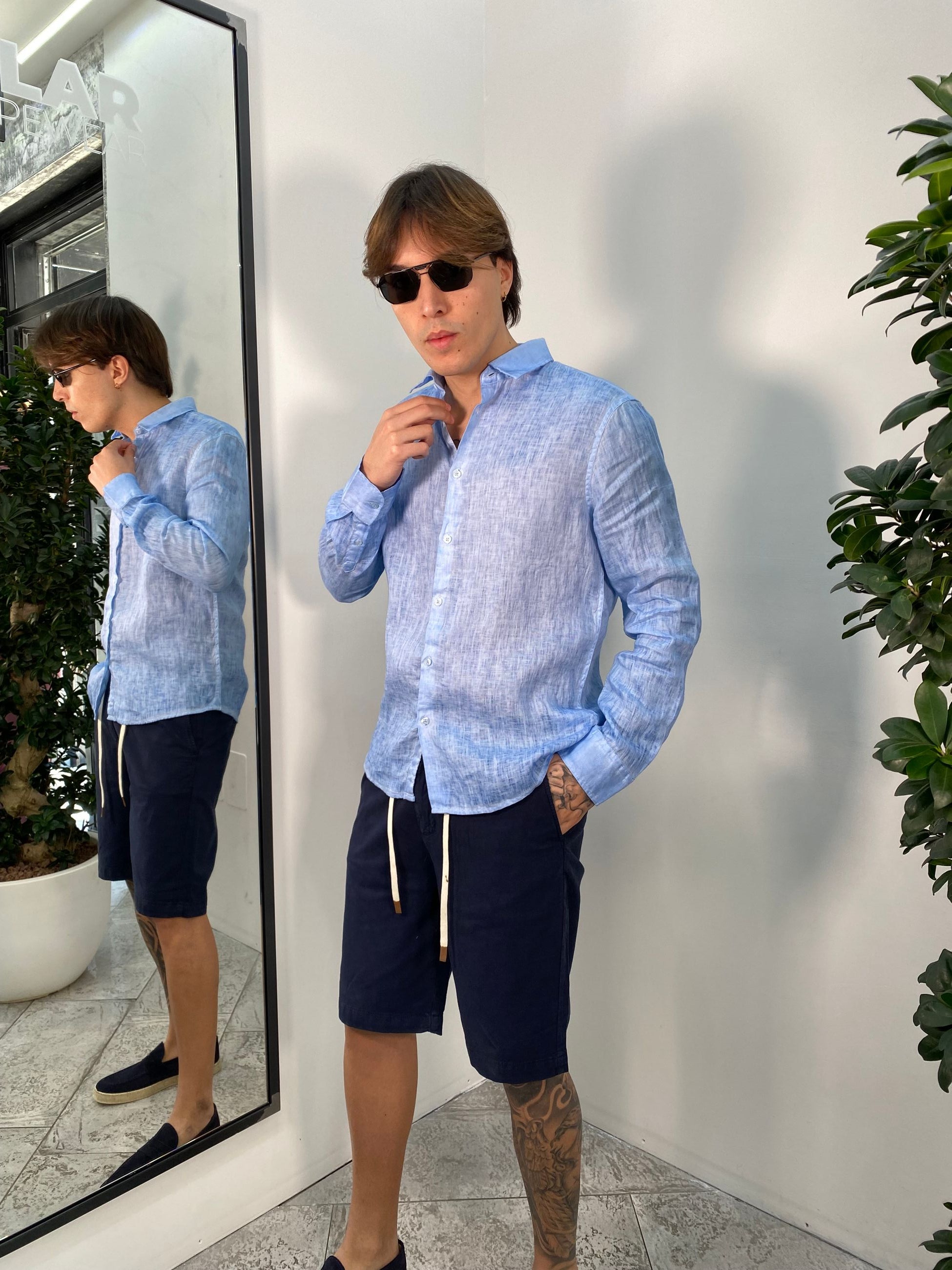 CAMICIA COLLO ALL'ITALIANA MANICA LUNGA IN 100% LINO FIAMMATO - REGULAR FIT CE998SS.CEL