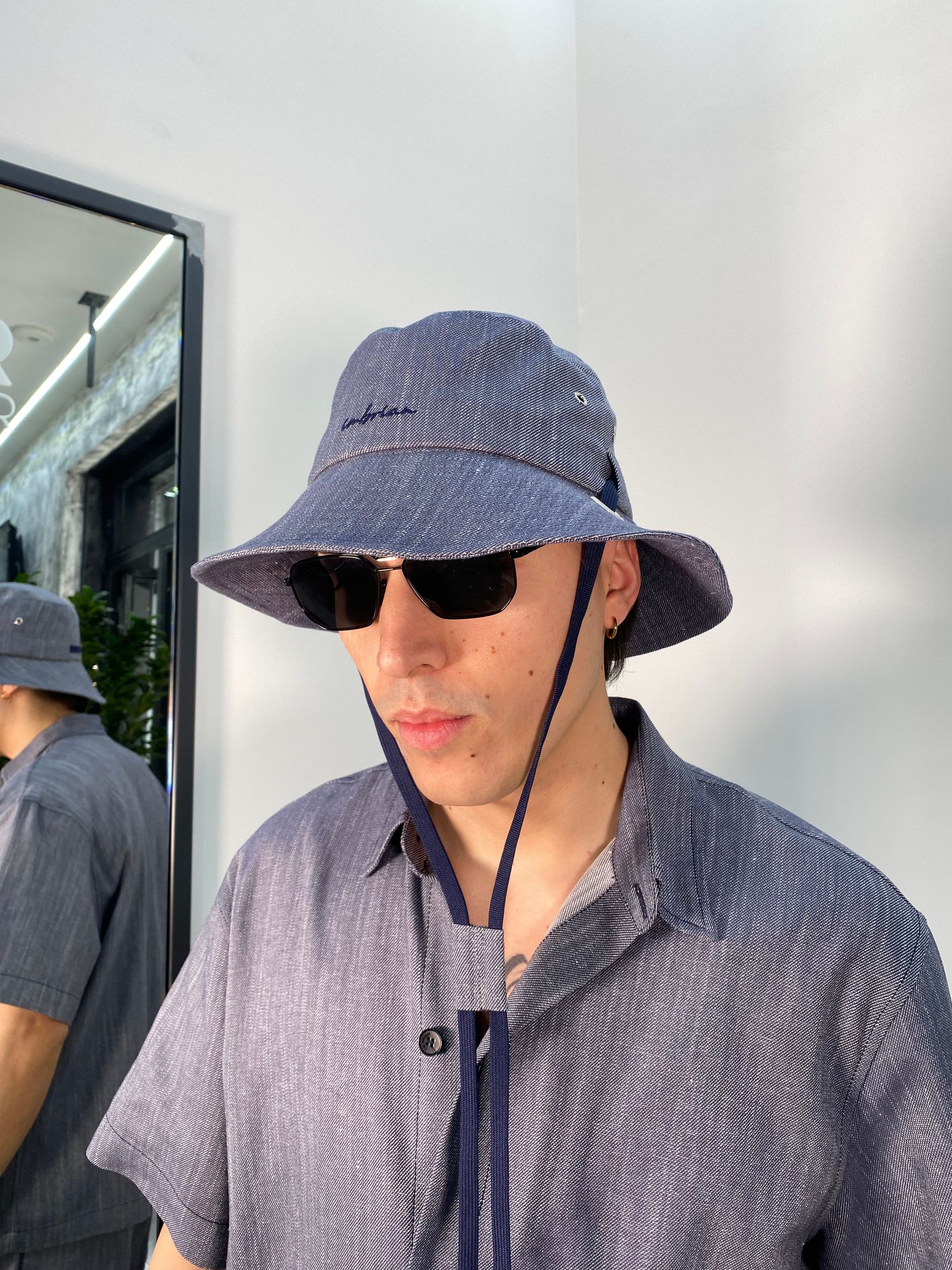 CAPPELLO BUCKET IN MISTO LINO CON LACCIO EFFETTO DENIM CAP3377