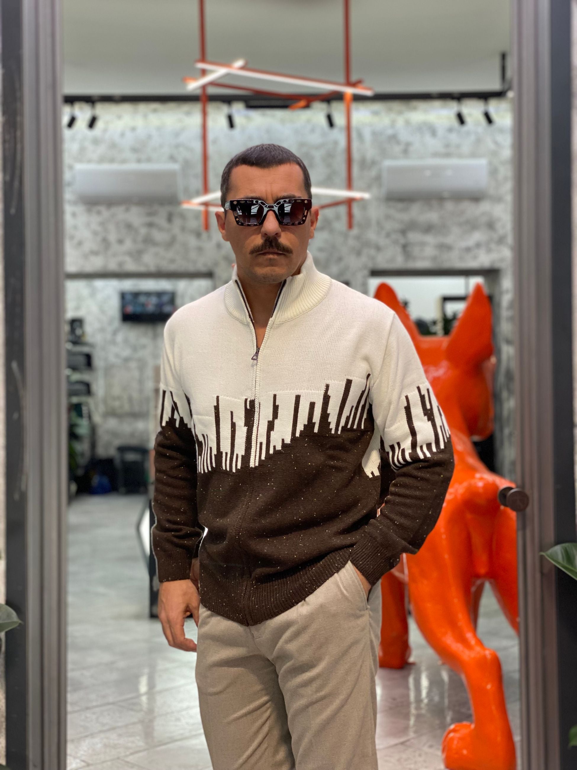 CARDIGAN CON ZIP IN MISTO LANA CON TRAMA - REGULAR FIT M3171SS.MOR