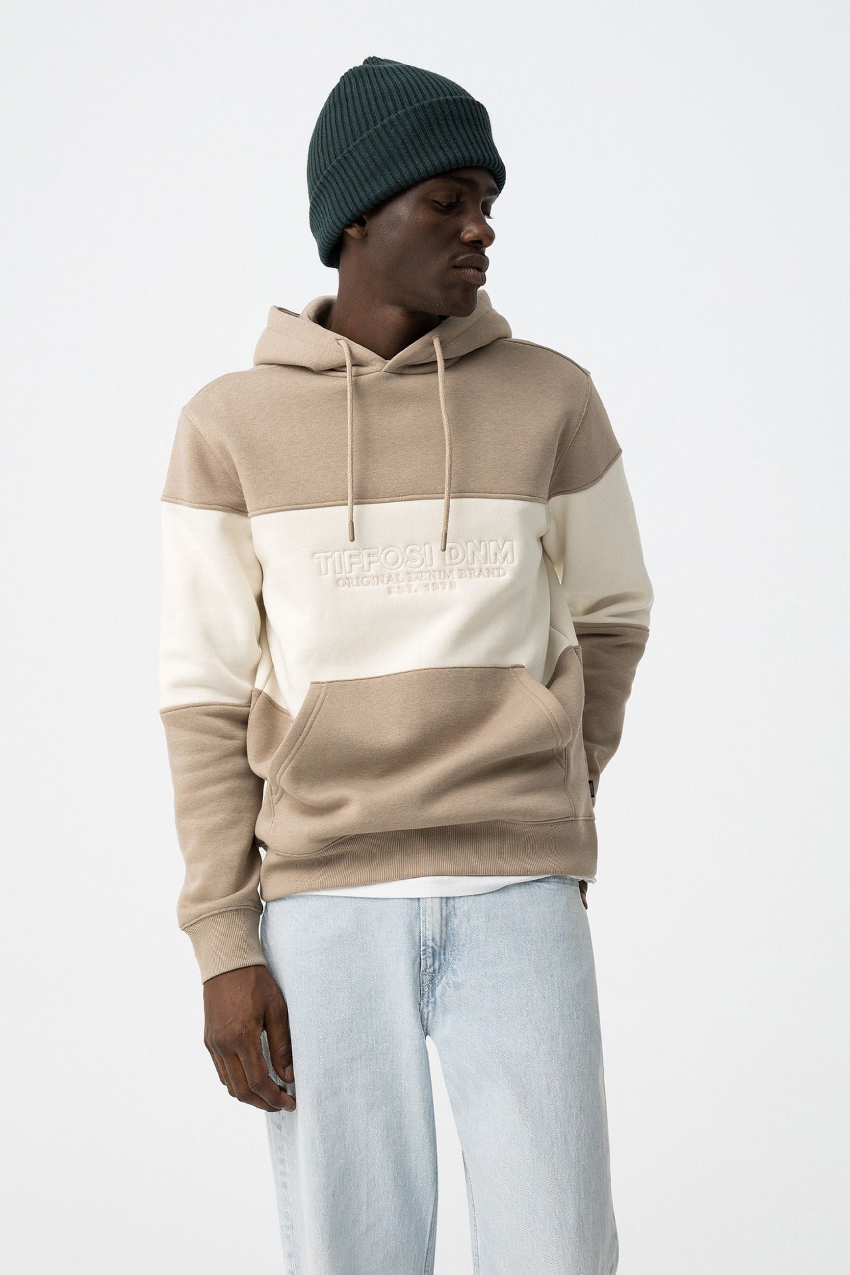 FELPA DASH CON CAPPUCCIO A RIGHE ORIZZONTALI CON LOGO TONO SU TONO - COMFORT FIT 10061824.BEI