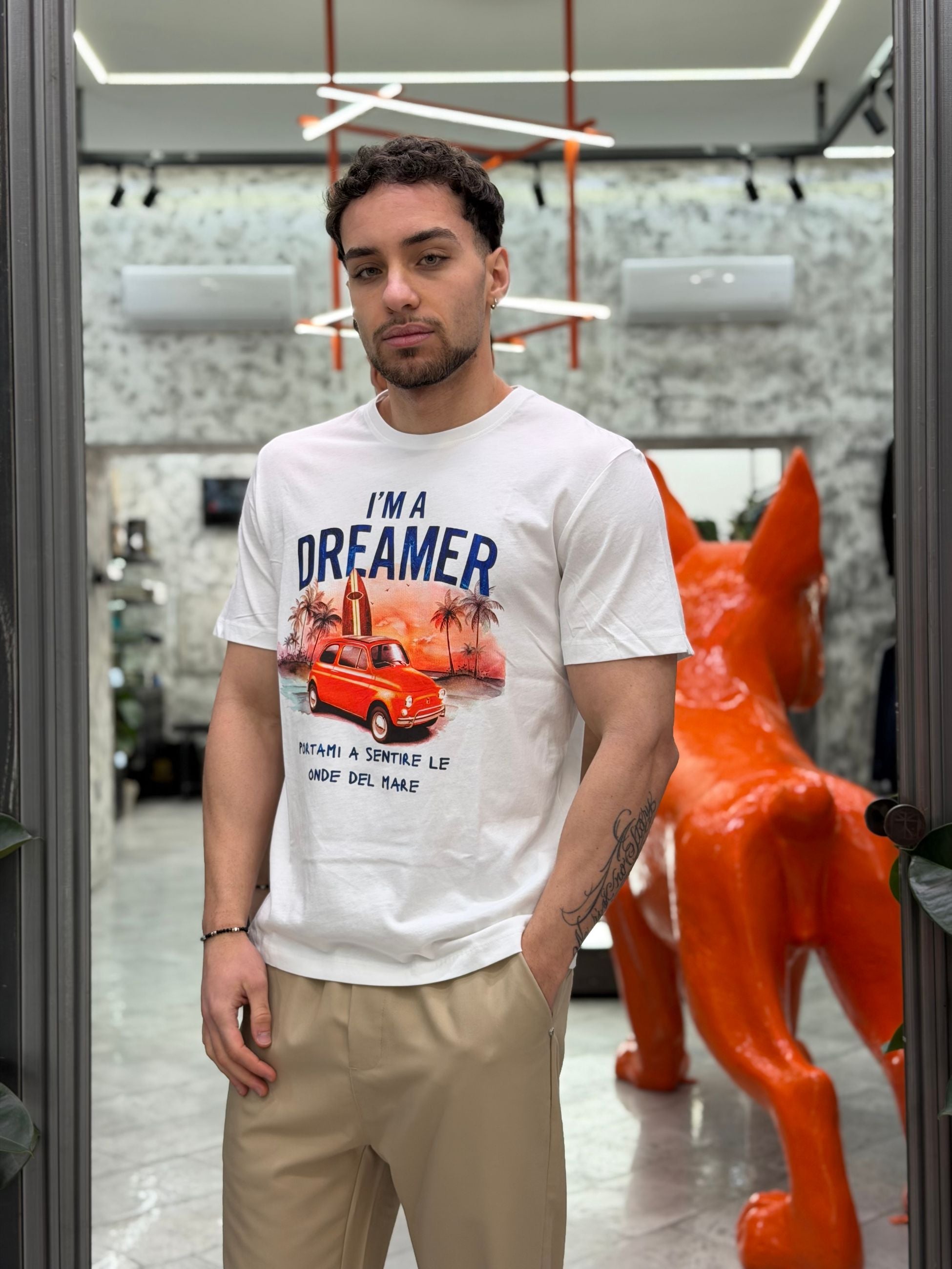 T-SHIRT IN 100% COTONE CON STAMPA 500 "I'M A DREAMER" - REGULAR FIT 26S40TG