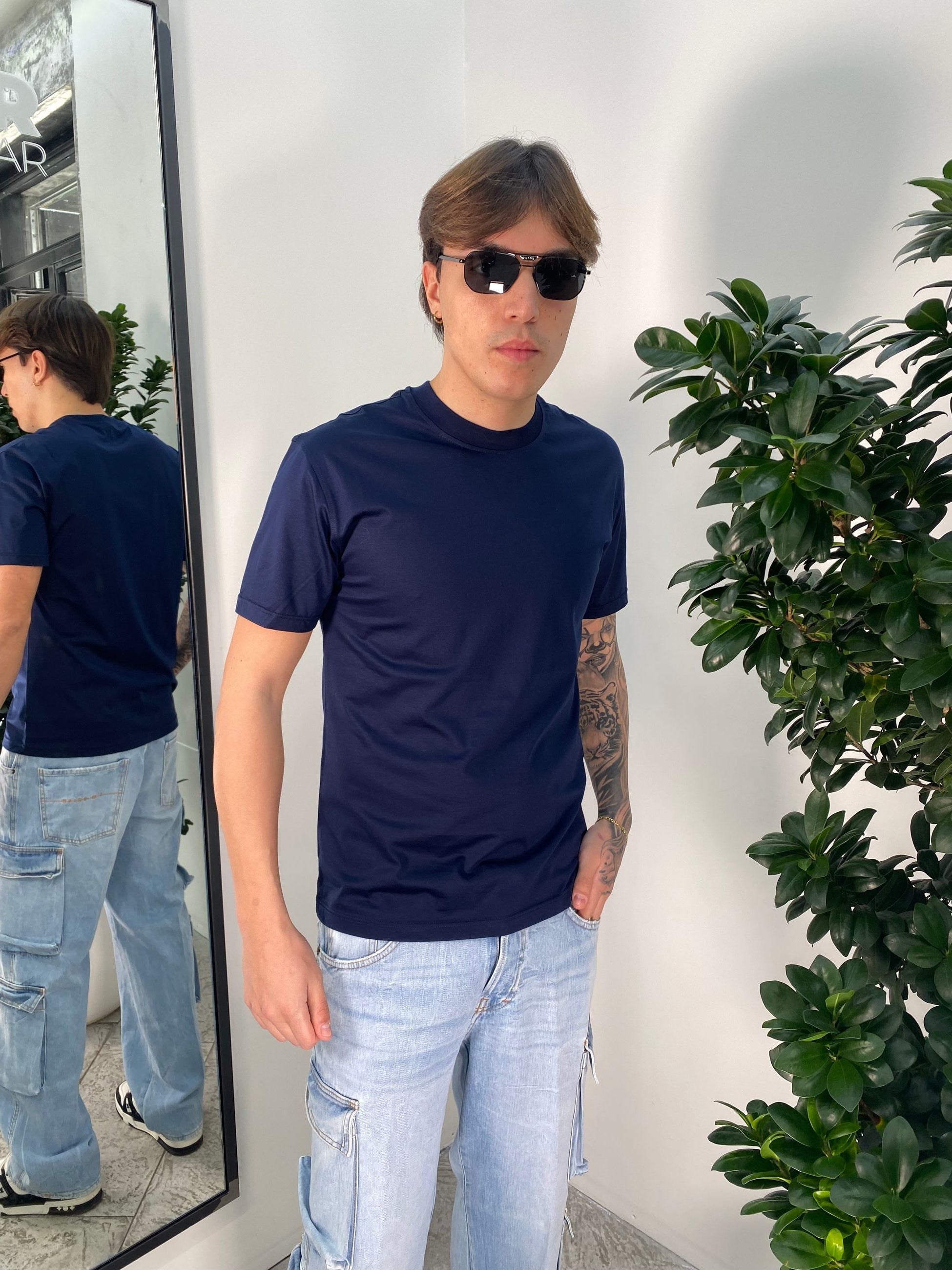 T-SHIRT MERCERIZZATA CON INIZIALI DEL LOGO RICAMATE DIETRO AL COLLO - REGULAR FIT TS3330.BLU