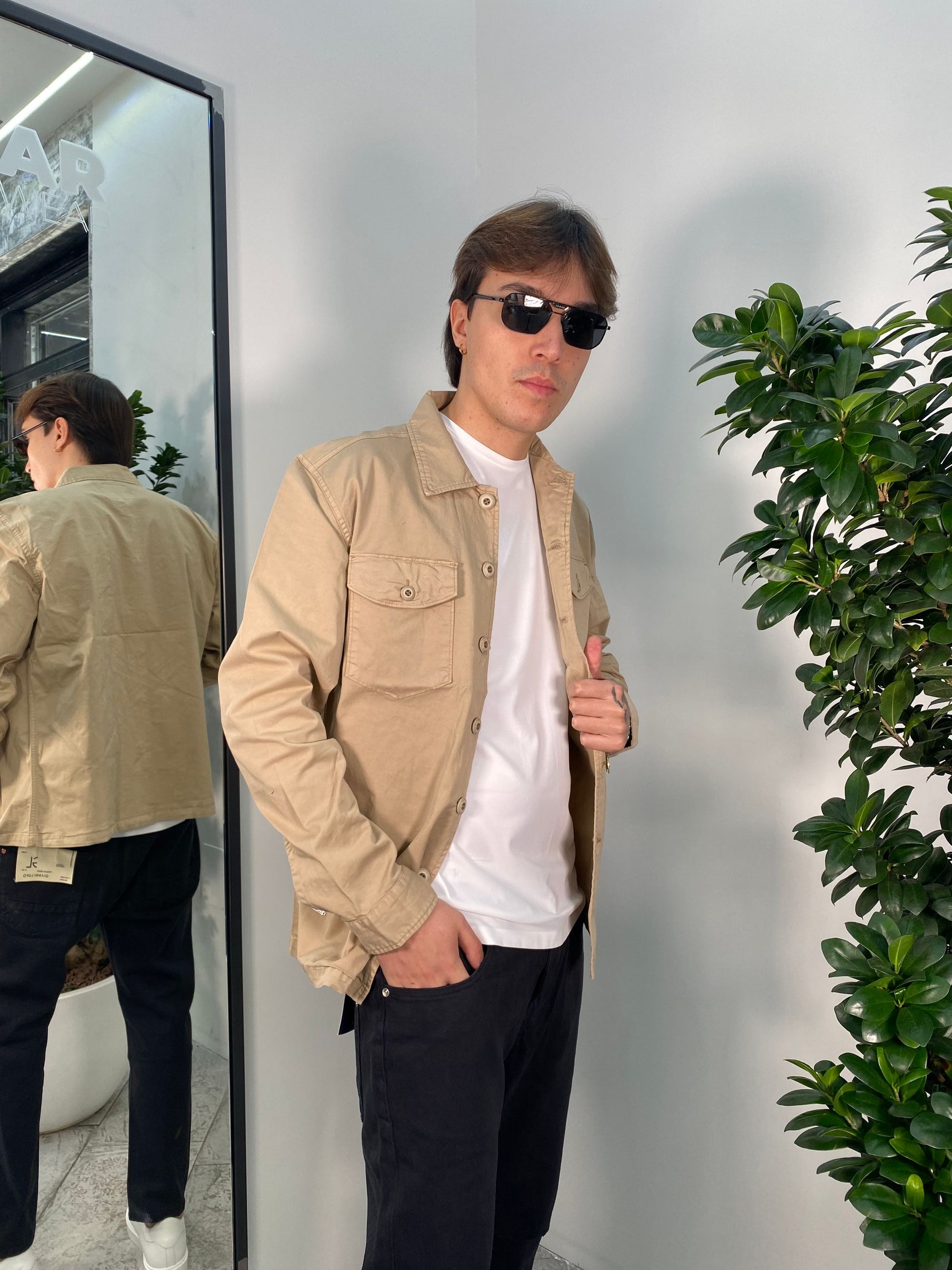 OVERSHIRT CON TASCHE A TOPPA IN COTONE ELASTICIZZATO - REGULAR FIT GL5051BD-S25.BEI