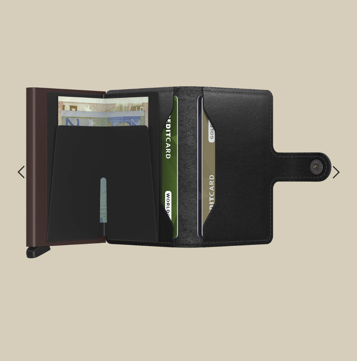 MINIWALLET PORTA CARTE E BANCONOTE IN MORBIDA PELLE LISCIA E LUCIDA CON CUCITURE IN CONTRASTO M-BLACK-BROWN