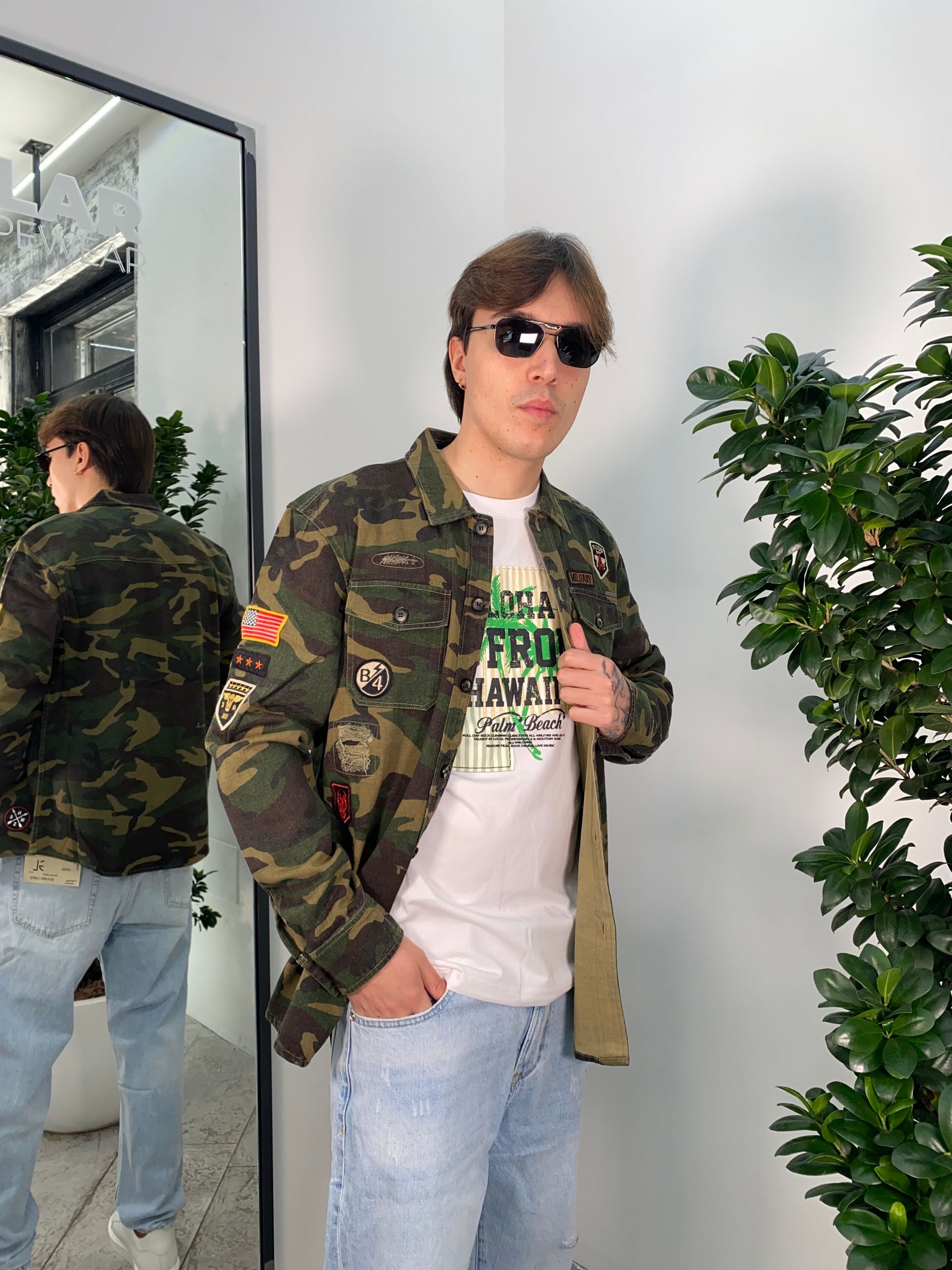 OVERSHIRT MILITARE CON PATCH E ABRASIONI GL333R