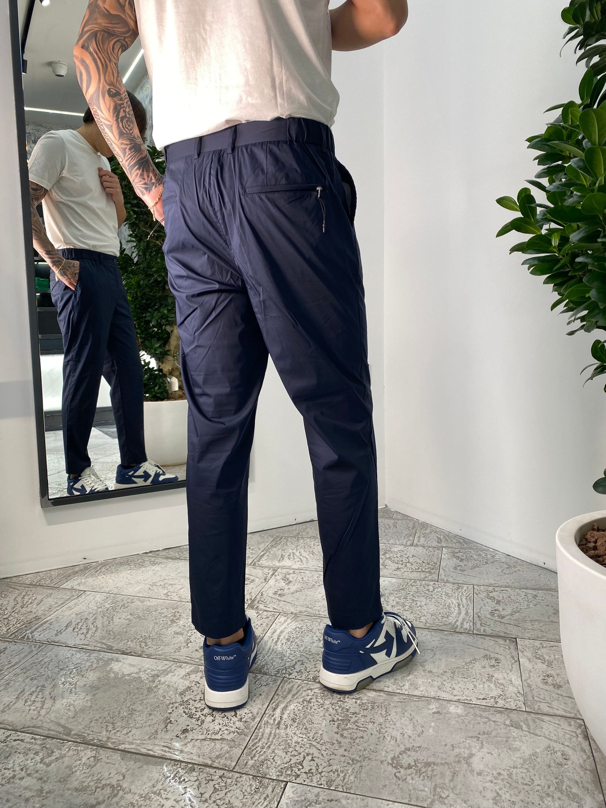 PANTALONE IN COTONE EXTRA LIGHT ELASTICIZZATO CON COULISSE IN VITA - REGULAR FIT PSE1401SS.BLU