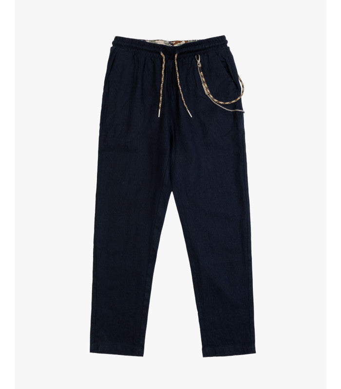 PANTALACCIO IN 100% LINO CON ACCESSORIO CATENA REMOVIBILE - REGULAR FIT FJ3270-S25.BLU