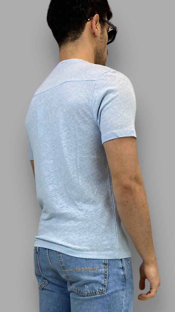 T-SHIRT IN 100% LINO CON FINTO TASCHINO IN CORDA - REGULAR FIT