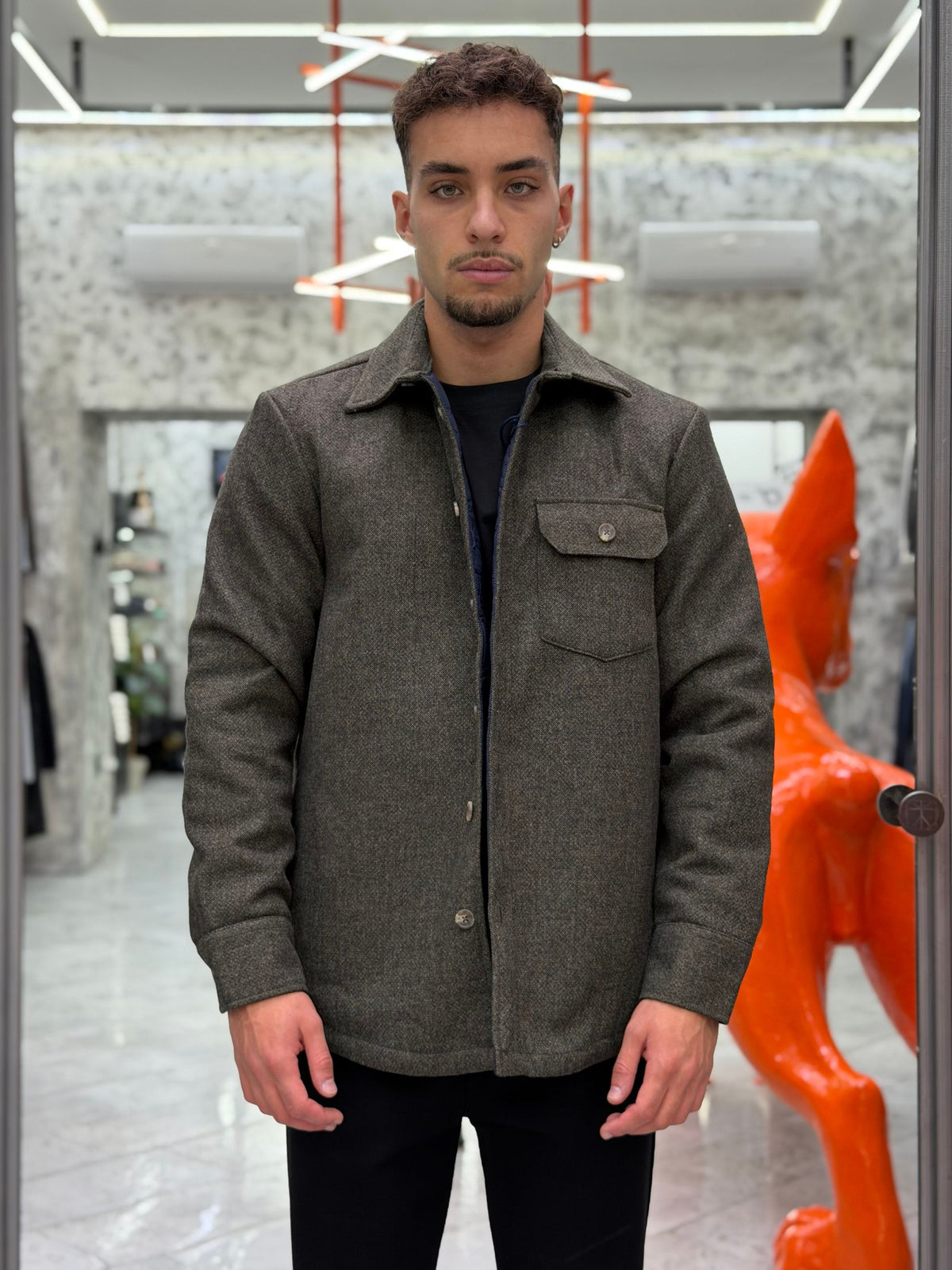OVERSHIRT IN FLANELLA CON TRAPUNTA ALL'INTERNO - REGULAR FIT 27W16OS FLA820.VMIL