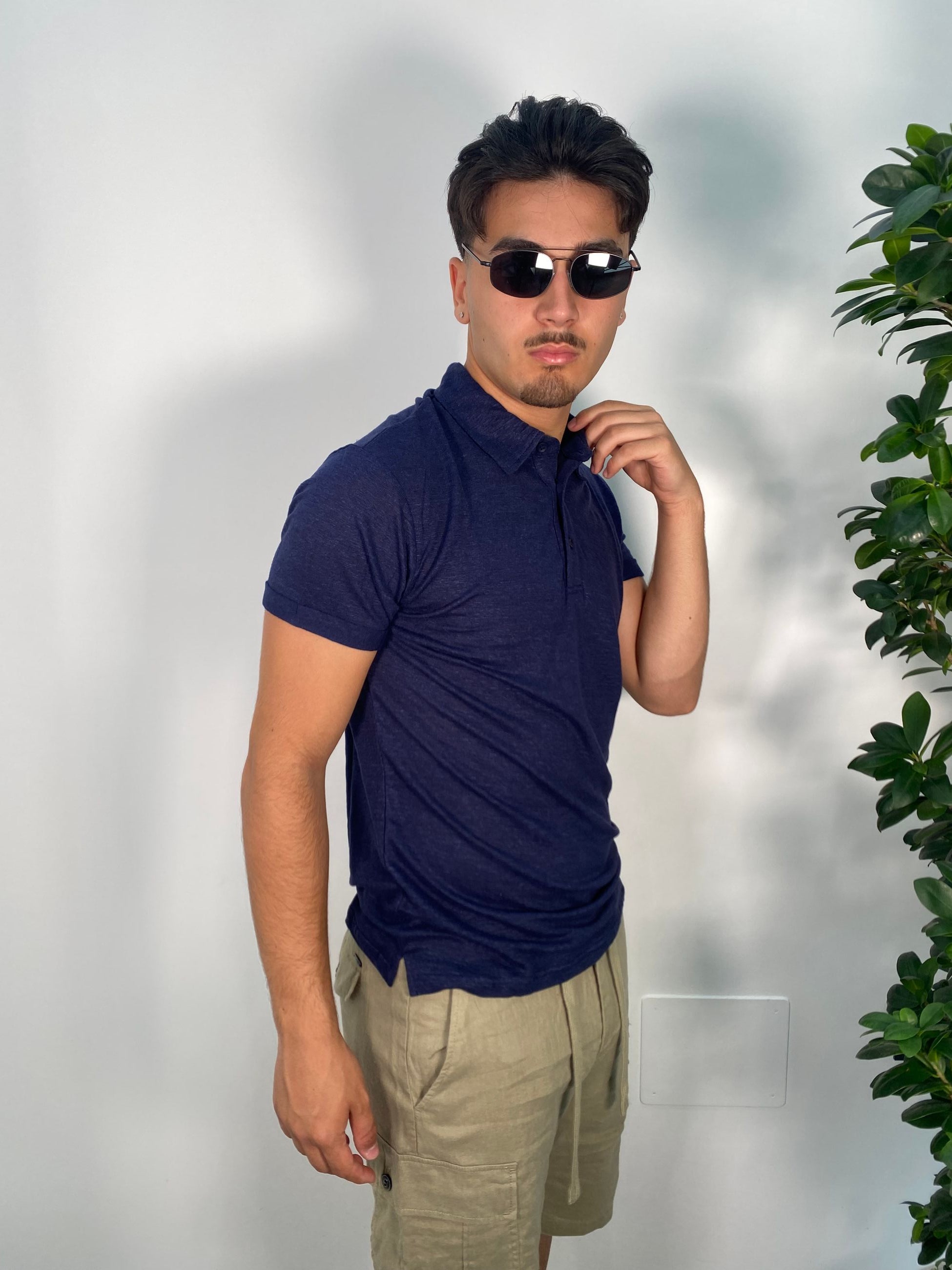POLO 3 BOTTONI IN 100% LINO - REGULAR FIT GL1083F-S25.BLU