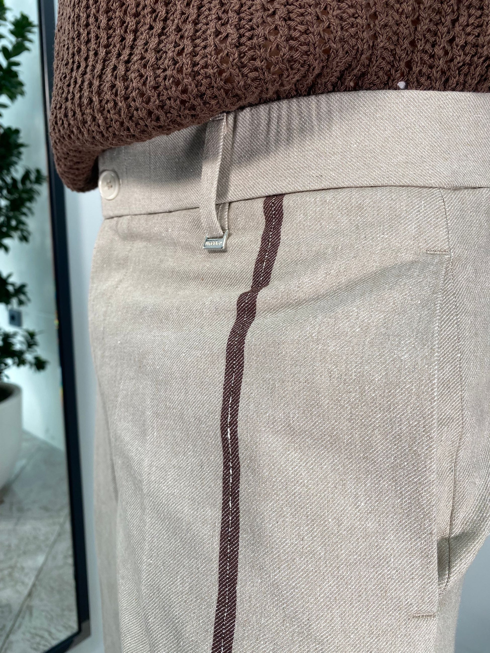 PANTALONE IN MISTO COTONE FONDO AMPIO MOTIVO RIGHE CON ELASTICO - RELAXED FIT PA3241