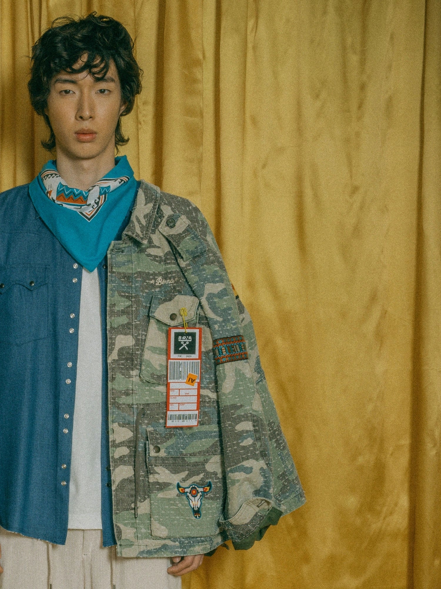 FIELD JACKET CAMOUFLAGE IN MISTO COTONE CON COLLETTO CLASSICO, RICAMO FALCO SUL RETRO E FOULARD - REGULAR FIT M252284-30