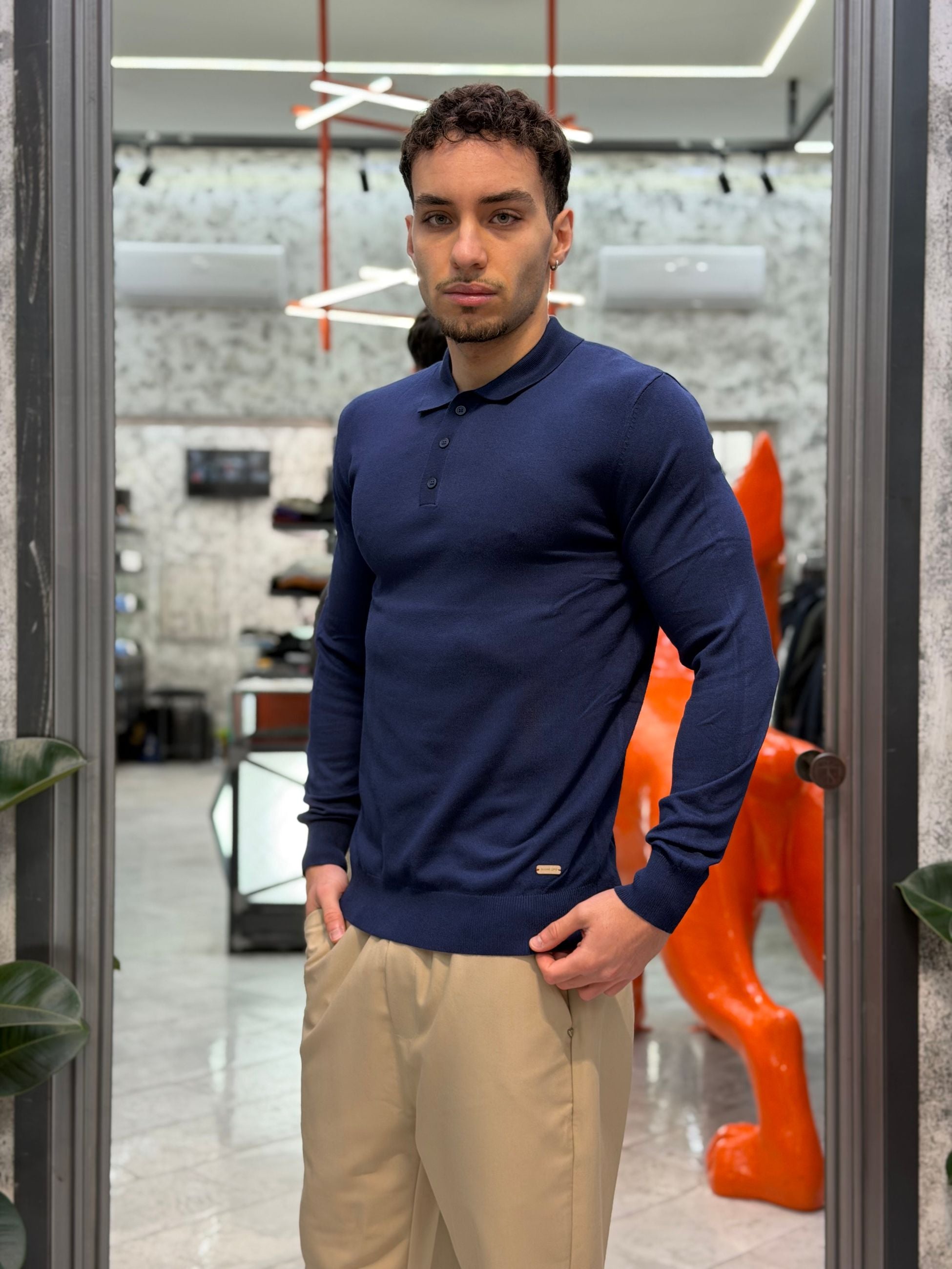 POLO IN FILO MANICA LUNGA 3 BOTTONI - REGULAR FIT GL33762-S26.BLU