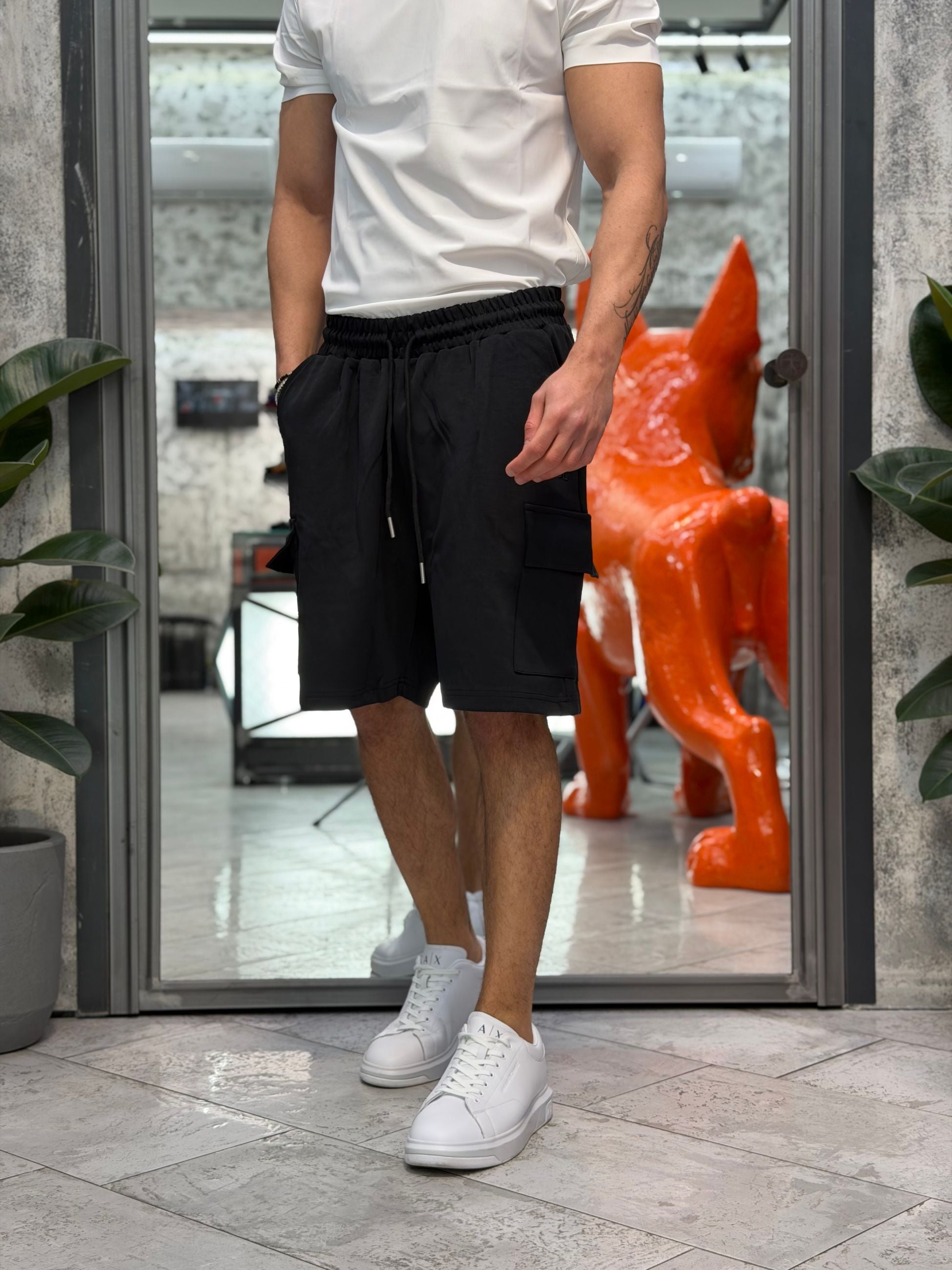 BERMUDA CARGO IN FELPA CON LACCIO IN VITA - REGULAR FIT GL2177F-S26.NER