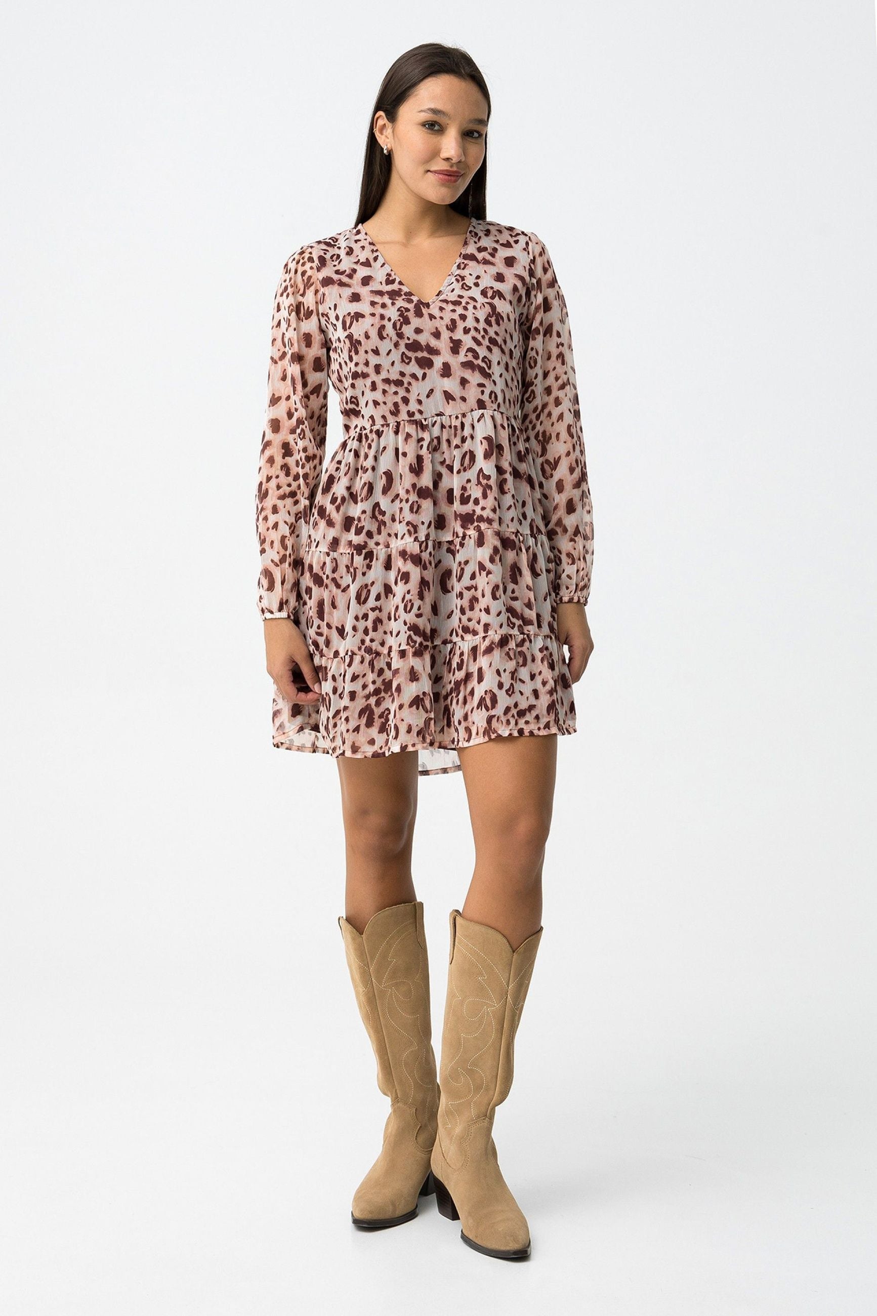 ABITO FUEGO CORTO CON BALZE IN FANTASIA ANIMALIER - COMFORT FIT 10062509.BOR