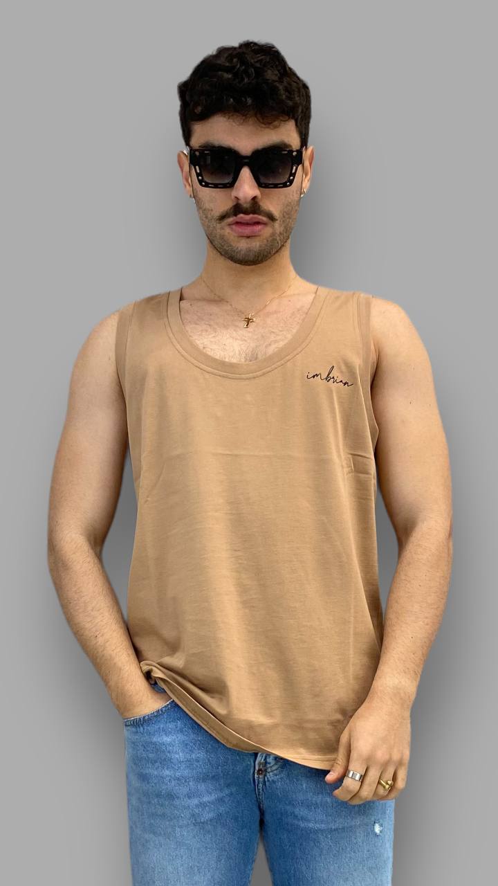 CANOTTA BASIC CON SCOLLO PROFONDO E LOGO IN CORSIVO A RILIEVO LATO CUORE - OVERSIZE FIT